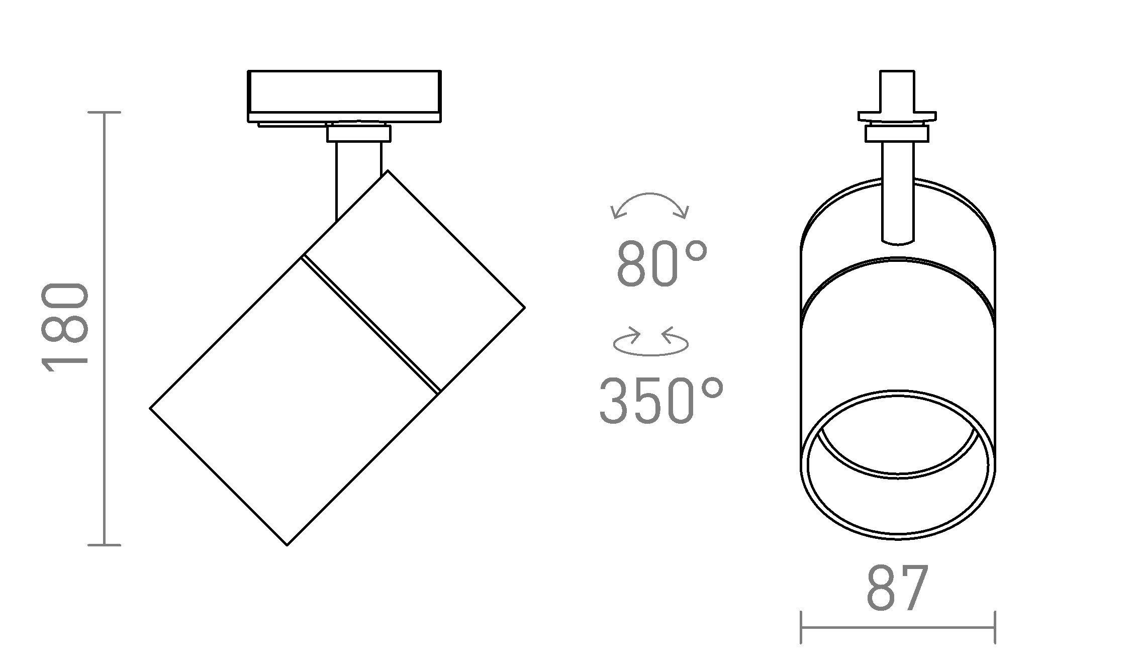 Termék vázlat – LEDRA WISH 30 DIMM egyáramkörös sínre fehér 230V LED 30W 36° 3000K 4000K 5000K