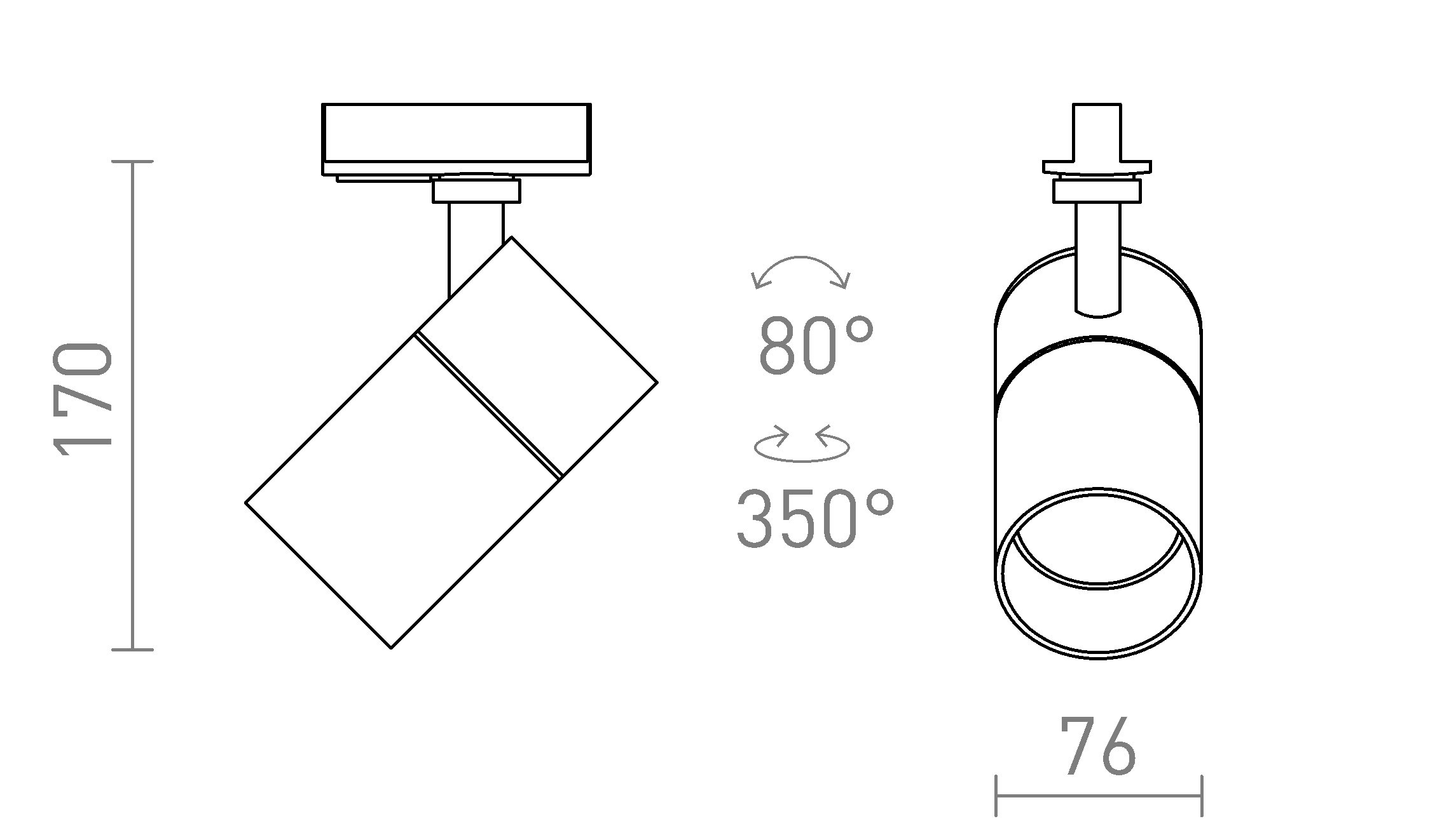 Termék vázlat – LEDRA WISH 20 DIMM egyáramkörös sínre fehér 230V LED 20W 36° 3000K 4000K 5000K