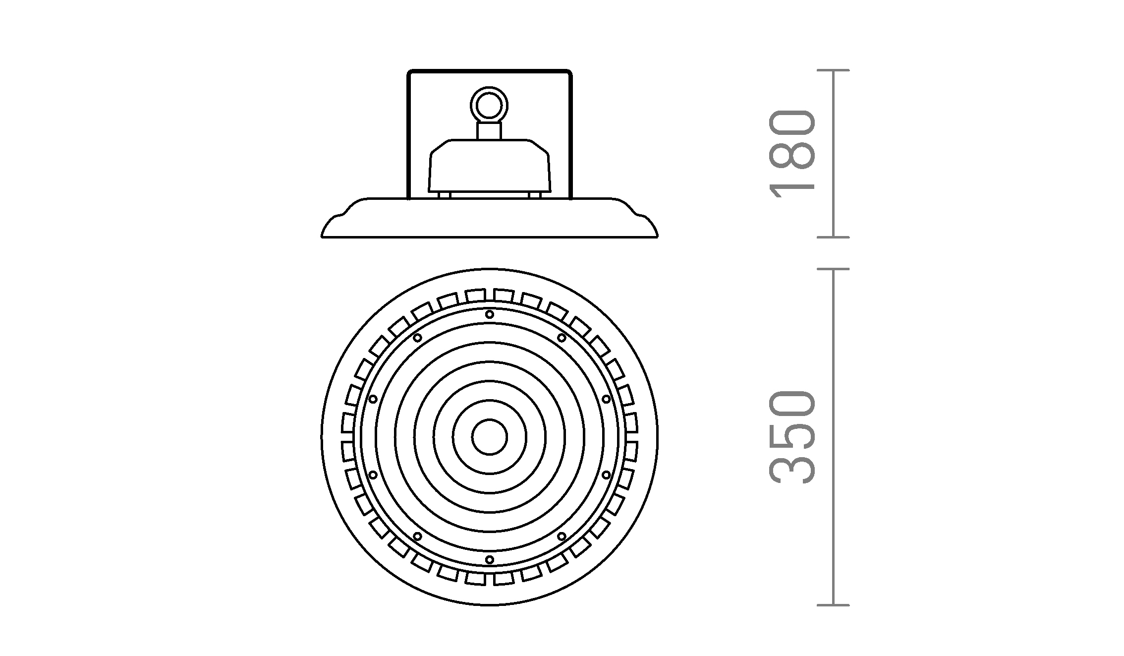 Termék vázlat – LEDRA MEGALOS PRO 35 test fekete 230V LED 200W 90° IP65 4000K