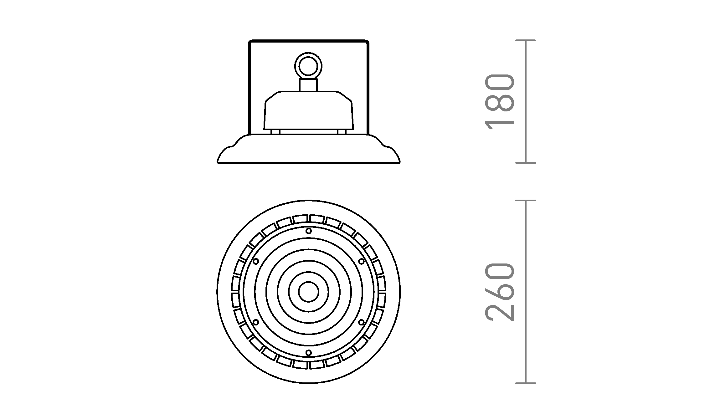 Termék vázlat – LEDRA MEGALOS PRO 26 test fekete 230V LED 100W 90° IP65 4000K