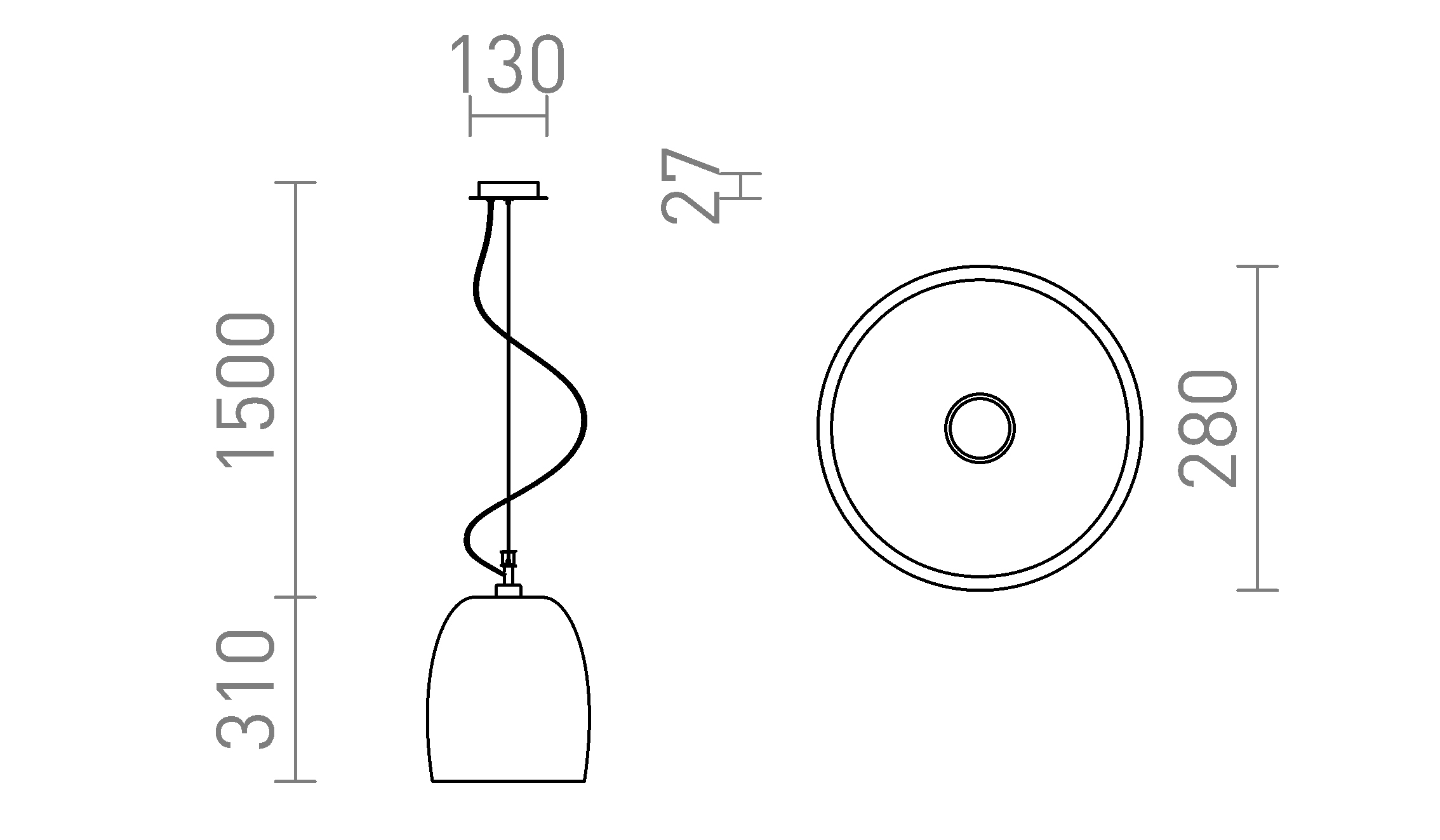 Termék vázlat – LEDRA COROA NEW 28 függőlámpa opálüveg/króm 230V LED E27 15W