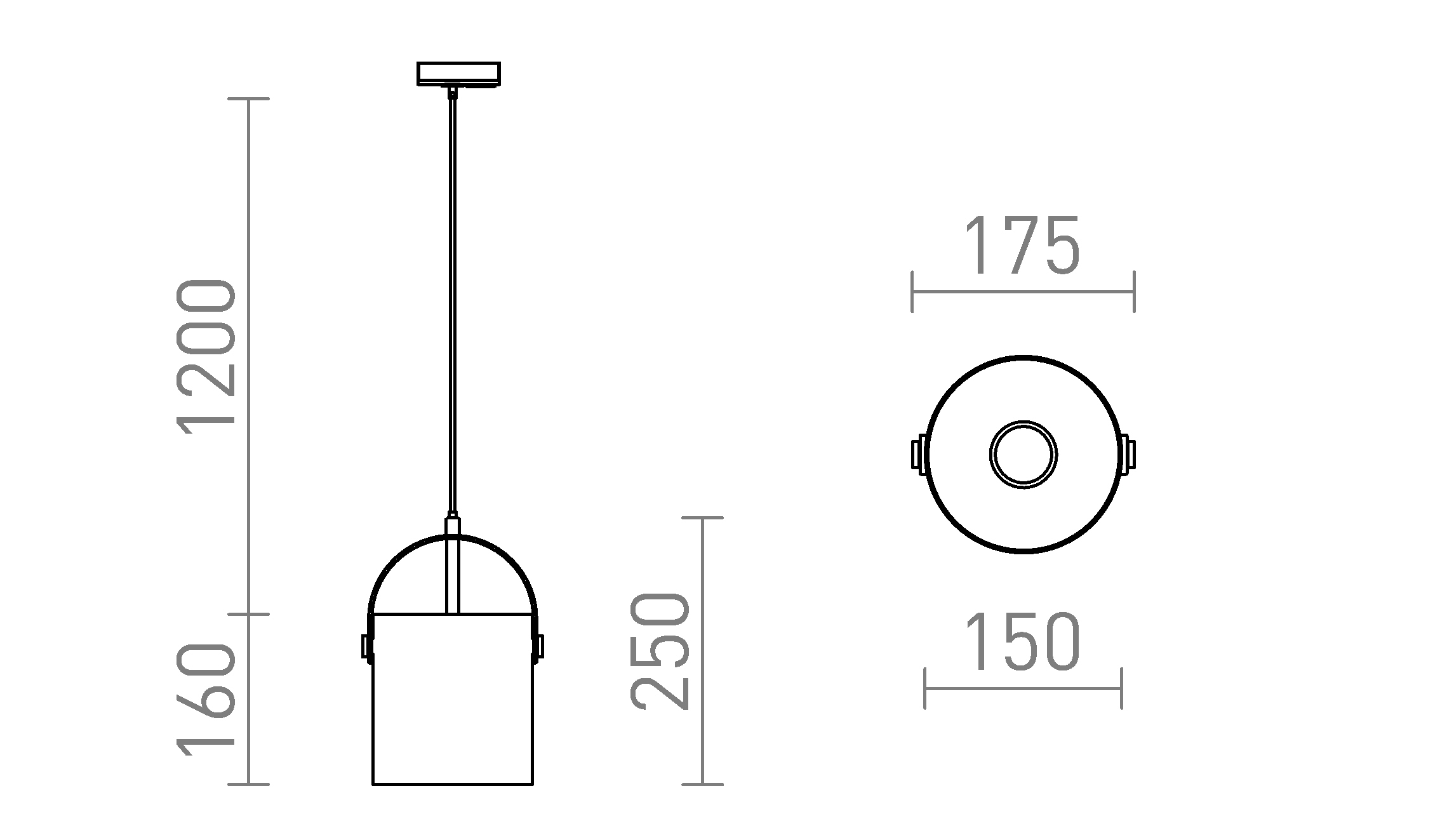 Termék vázlat – LEDRA JULIETTA 16 egyáramkörös sínre opálüveg/fekete 230V LED E27 15W