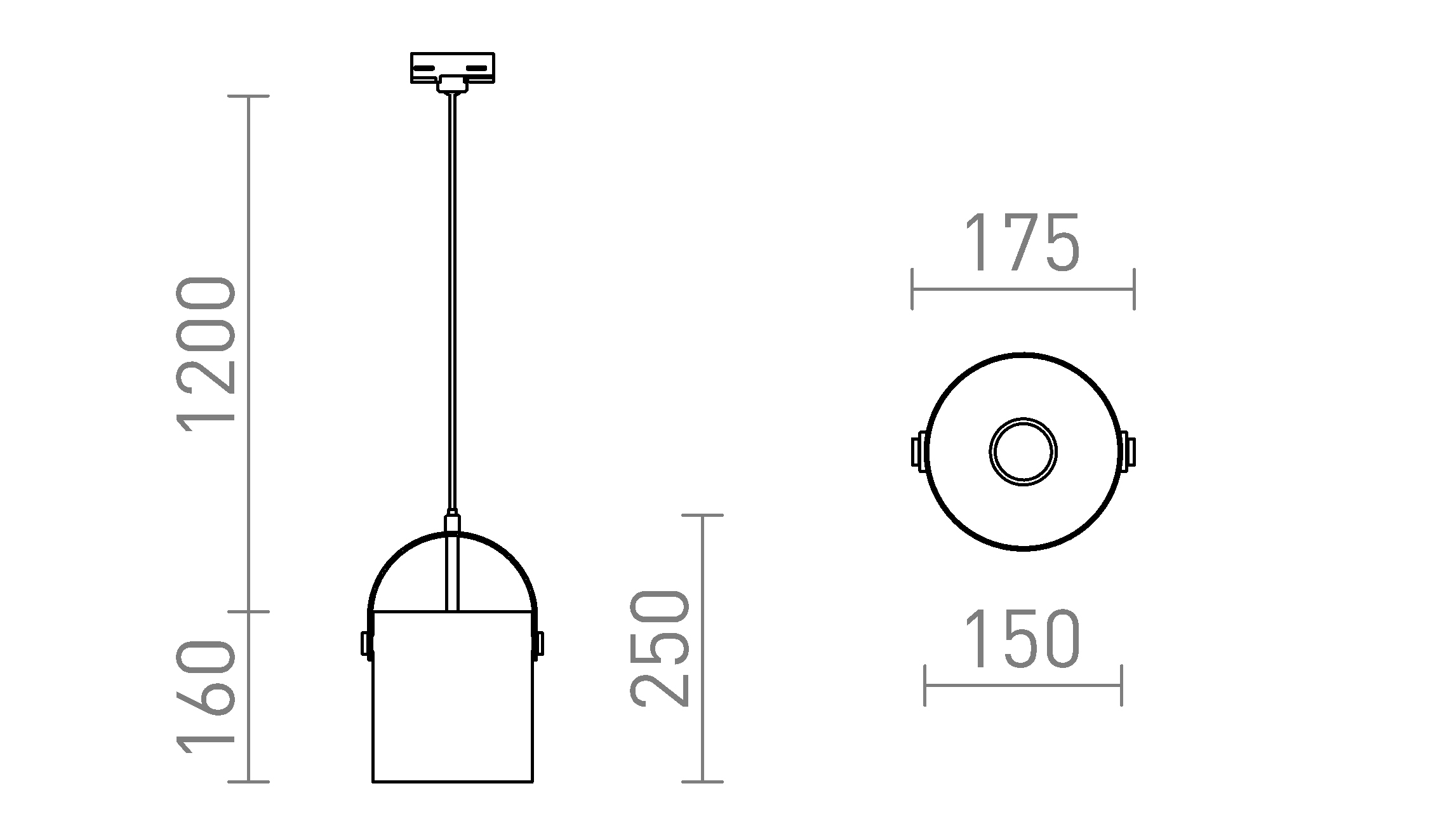 Termék vázlat – LEDRA JULIETTA 16 háromáramkörös sínre opálüveg/fekete 230V LED E27 15W
