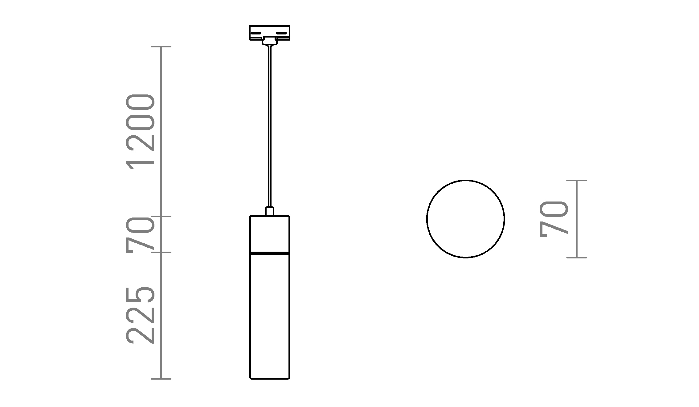 Termék vázlat – LEDRA EIGHT függőlámpa háromáramkörös sínre opálüveg/króm 230V LED E27 11W