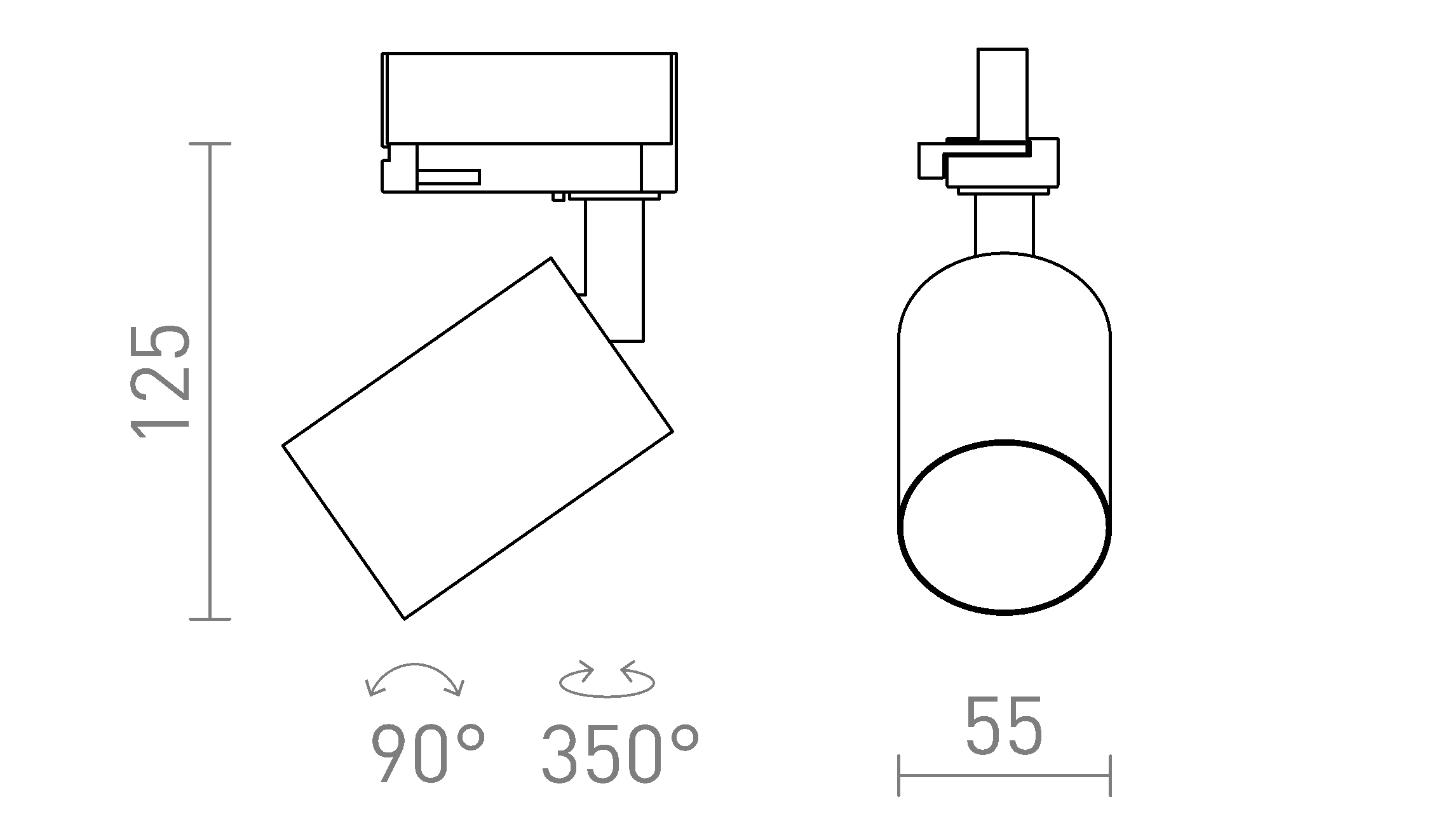 Termék vázlat – LEDRA DUDE háromáramkörös sínre fehér 230V LED GU10 9W