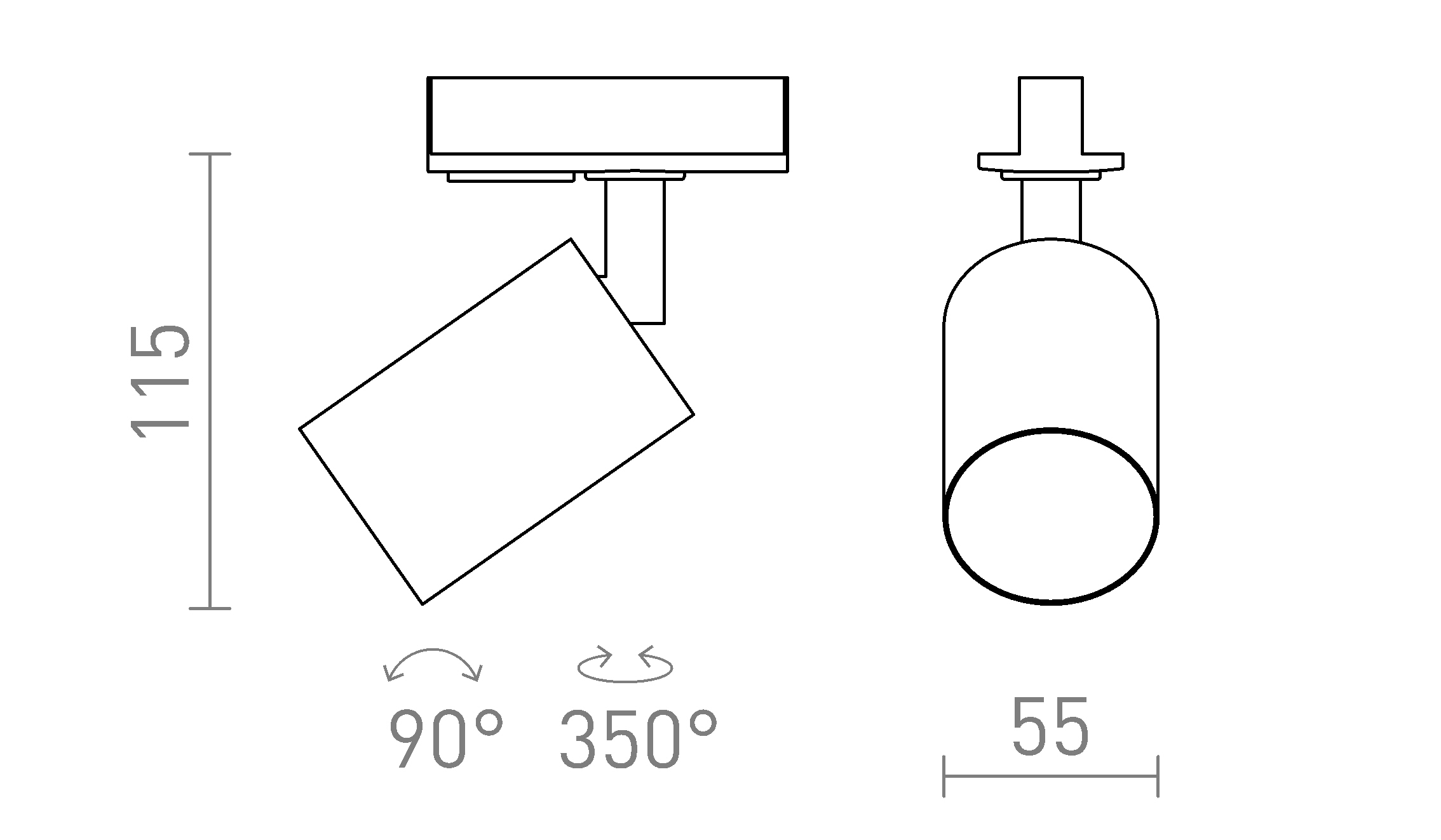 Termék vázlat – LEDRA DUDE egyáramkörös sínre fehér 230V LED GU10 9W