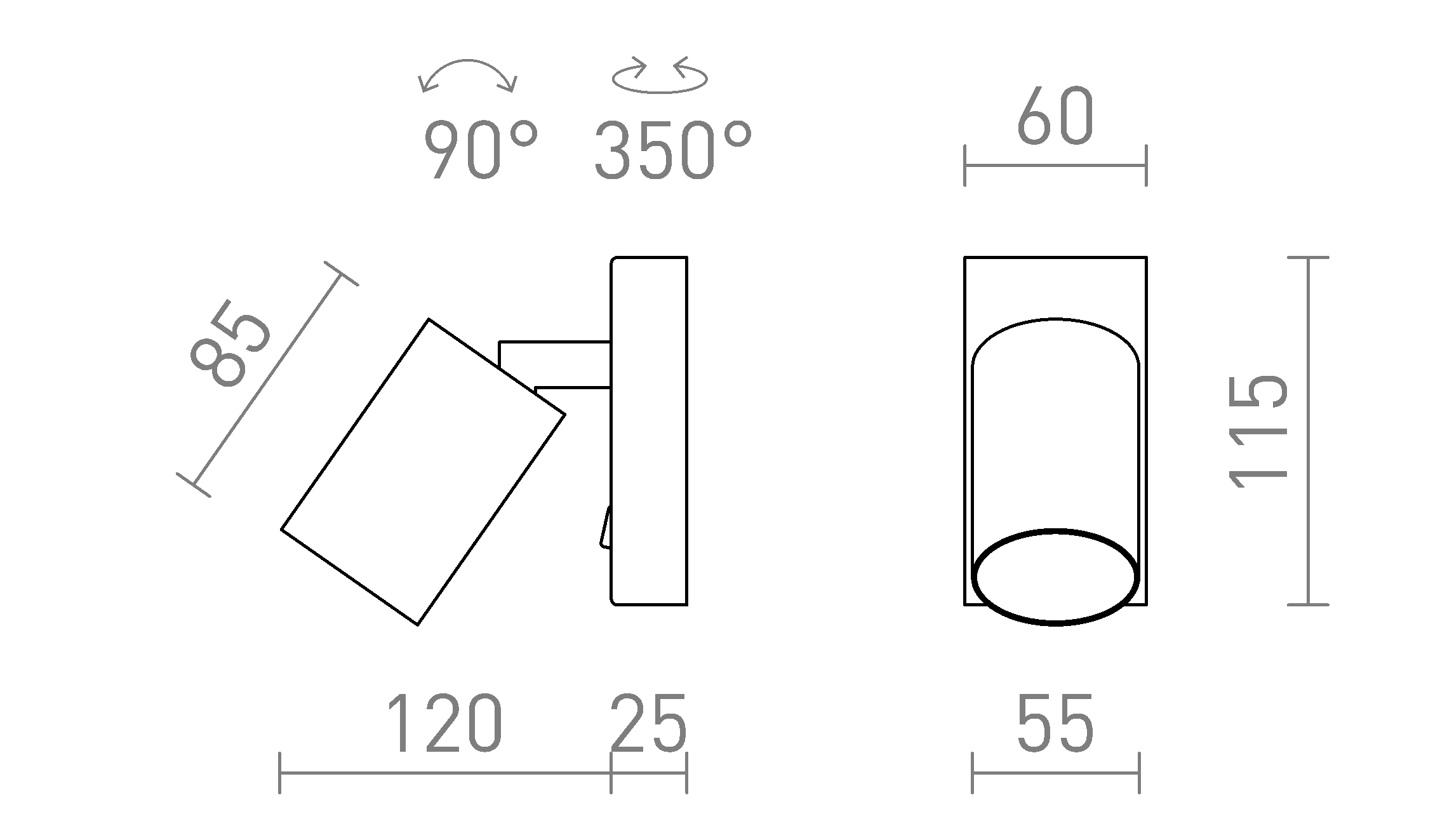 Termék vázlat – LEDRA DUDE fali lámpa fekete 230V LED GU10 9W
