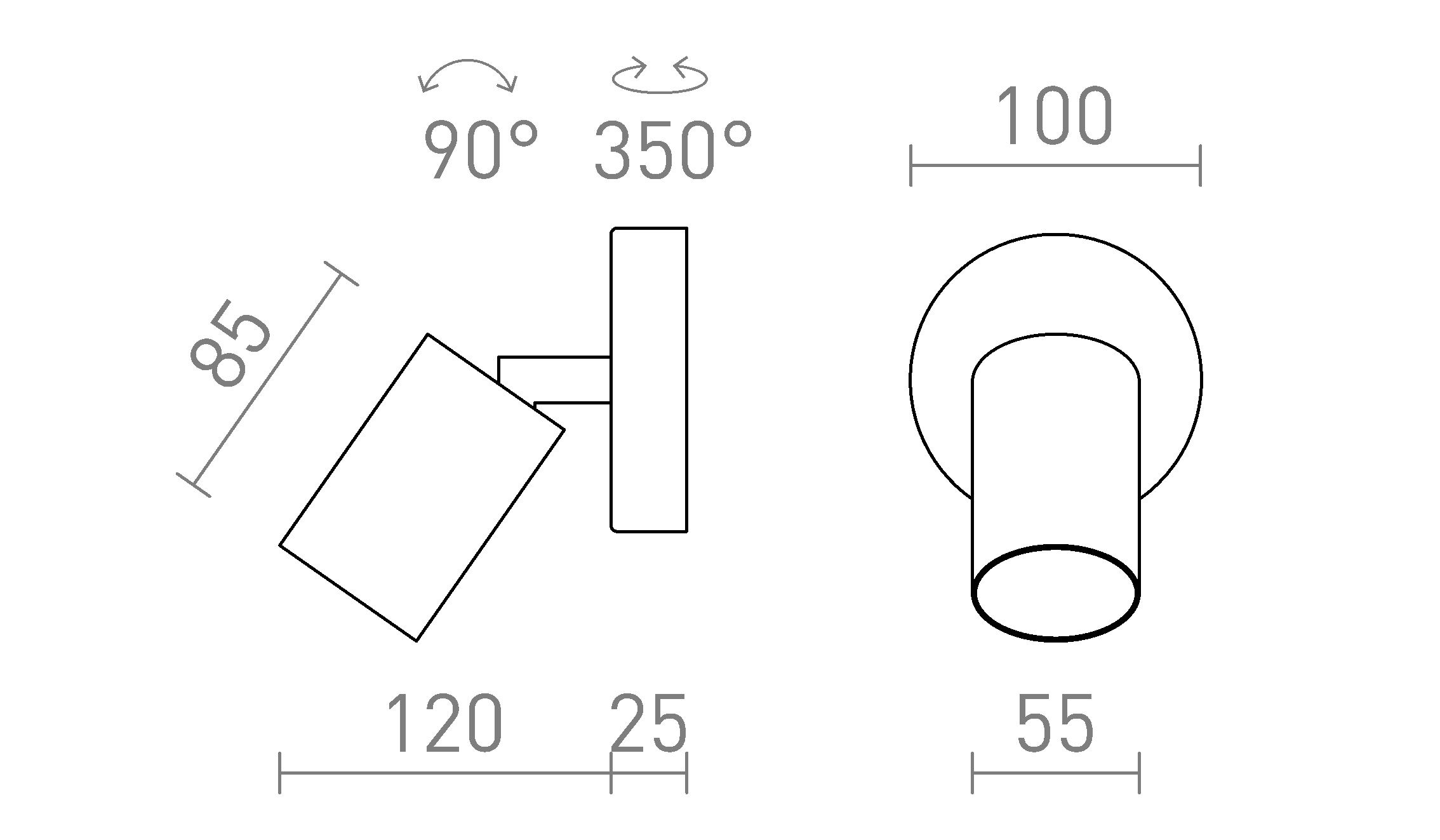 Termék vázlat – LEDRA DUDE R felületre szerelhető fehér 230V LED GU10 9W