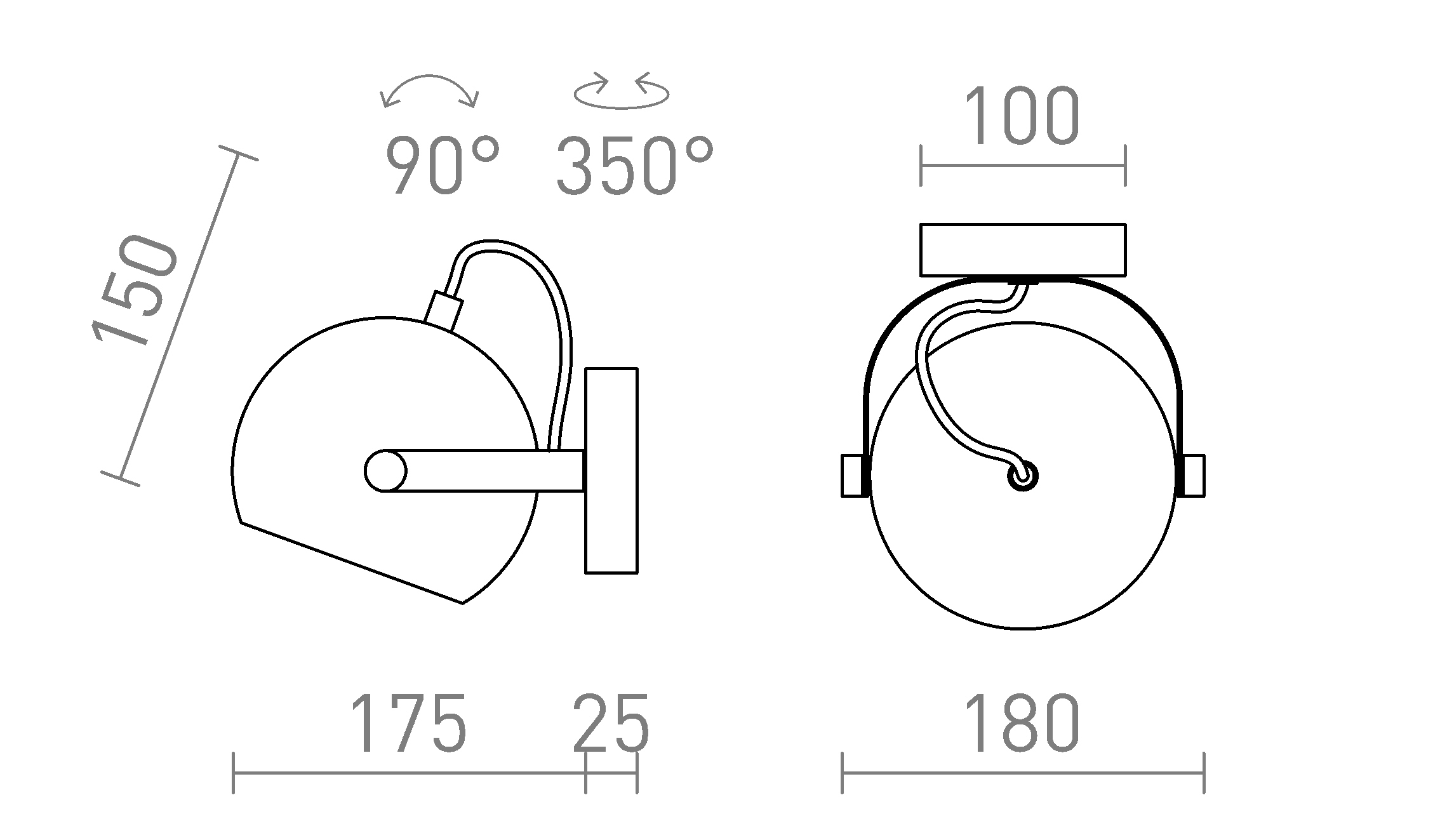Termék vázlat – LEDRA AGNETA felületre szerelhető fekete 230V LED E27 11W