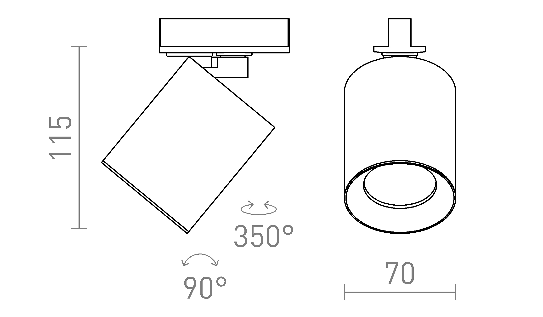 Termék vázlat – LEDRA DARIO egyáramkörös sínre fekete szálcsiszolt sárgaréz 230V LED GU10 9W