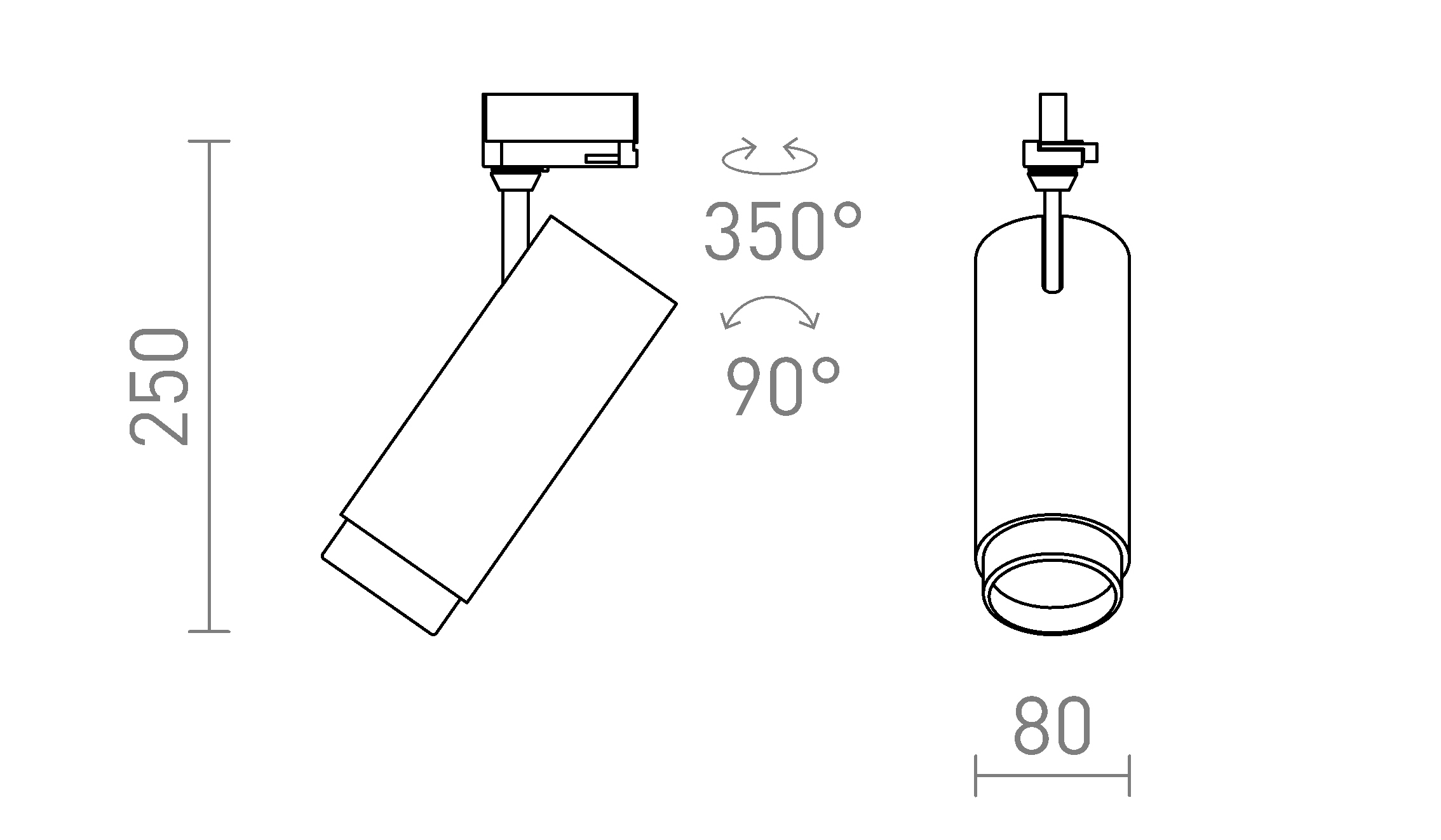 Termék vázlat – LEDRA FOCUS 30 DIMM háromáramkörös sínre fehér 230V LED 30W 10 60° 3000K 4000K 5000K