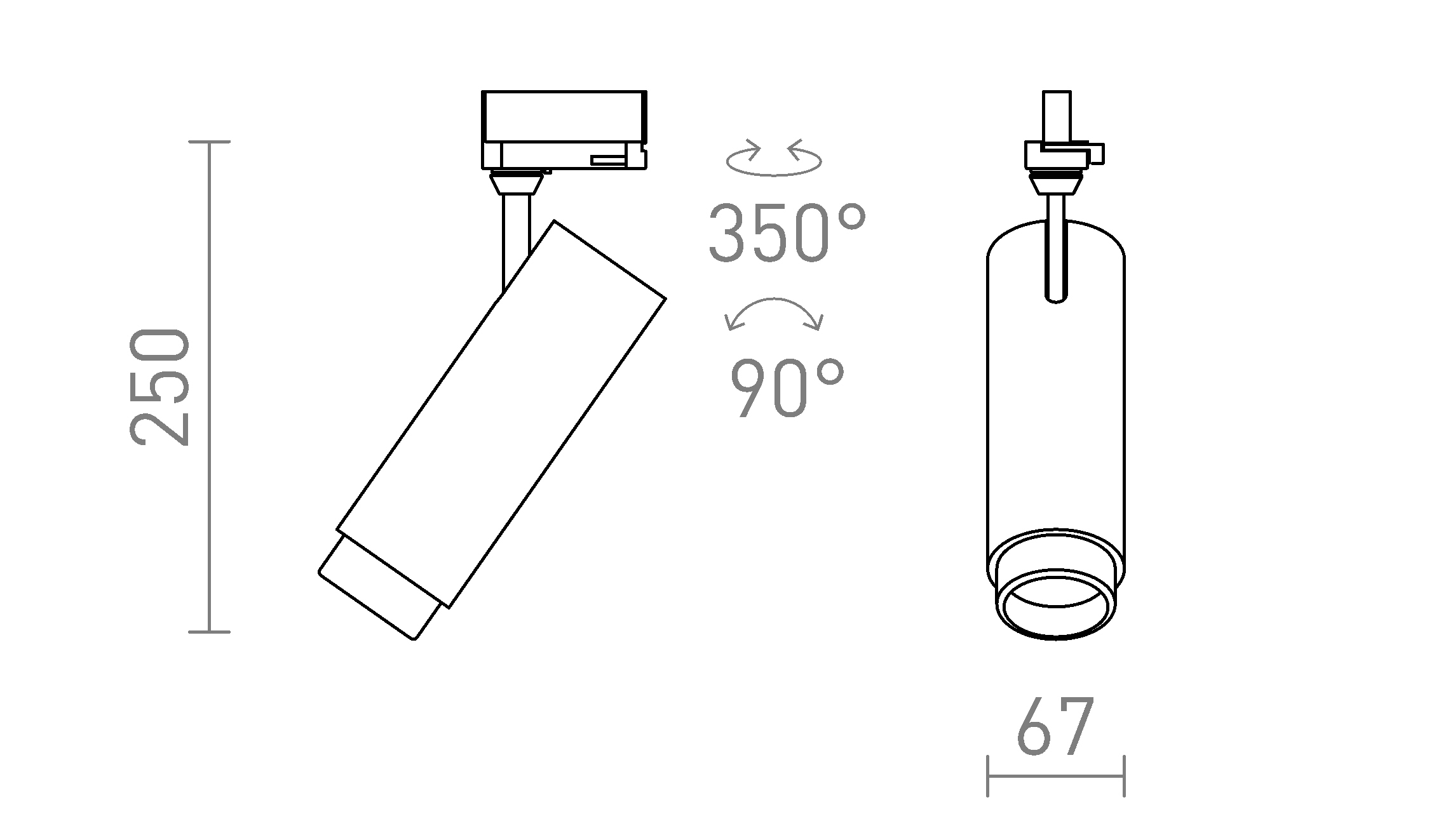 Termék vázlat – LEDRA FOCUS 20 DIMM háromáramkörös sínre fekete 230V LED 20W 10 60° 3000K 4000K 5000K