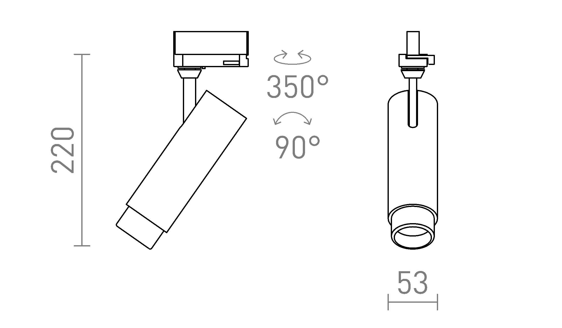 Termék vázlat – LEDRA FOCUS 12 DIMM háromáramkörös sínre fehér 230V LED 12W 10 60° 3000K 4000K 5000K