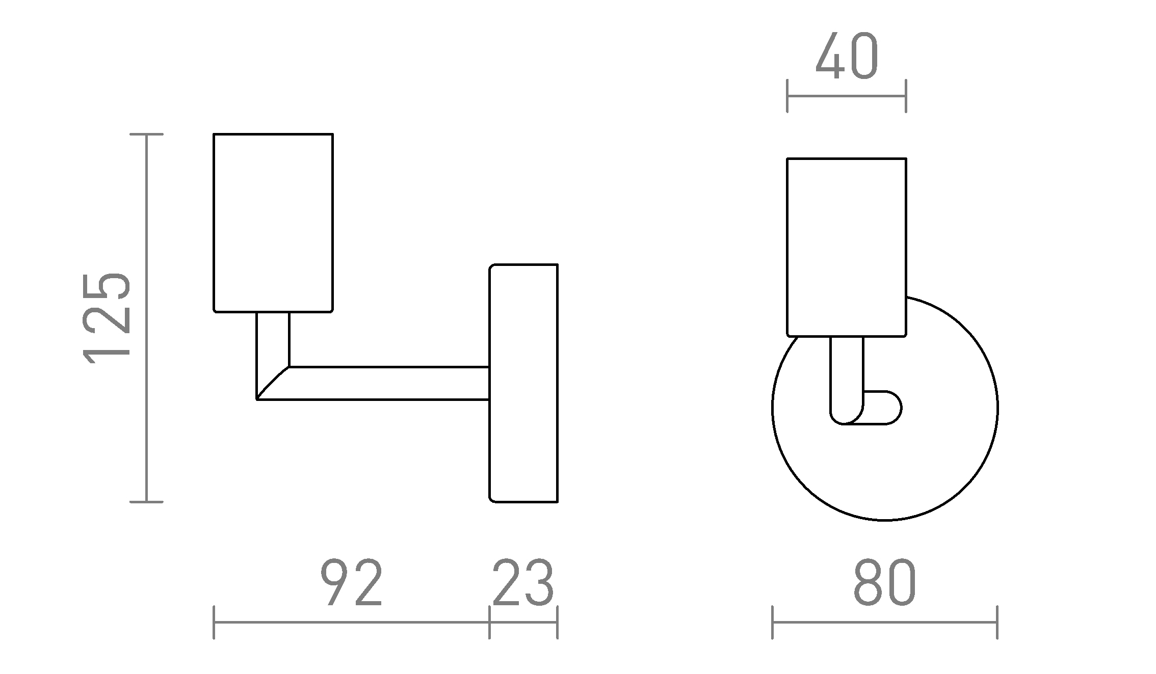 Termék vázlat – LEDRA ARAQ fali lámpa szálcsiszolt sárgaréz/fekete 230V LED E27 15W
