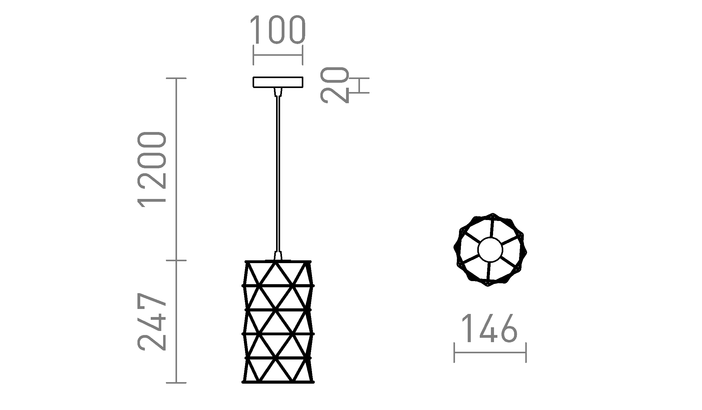 Termék vázlat – LEDRA ILUSIA függőlámpa fekete 230V LED E27 15W