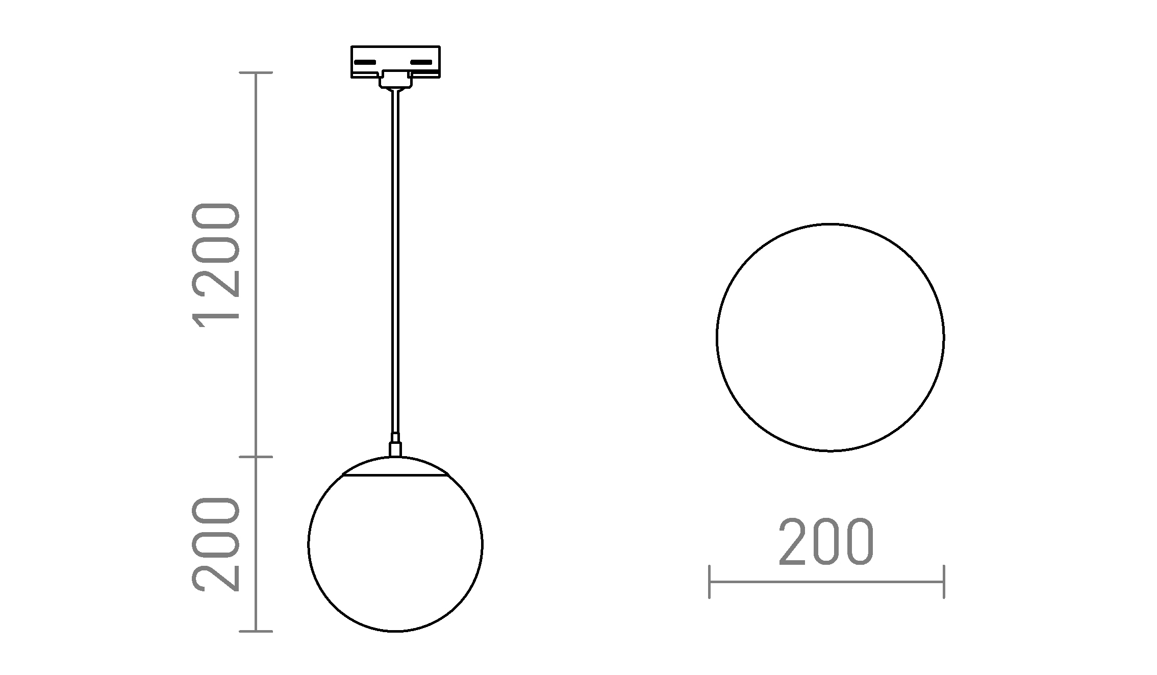 Termék vázlat – LEDRA LUNA 20 háromáramkörös sínre opálüveg/króm 230V LED E27 11W