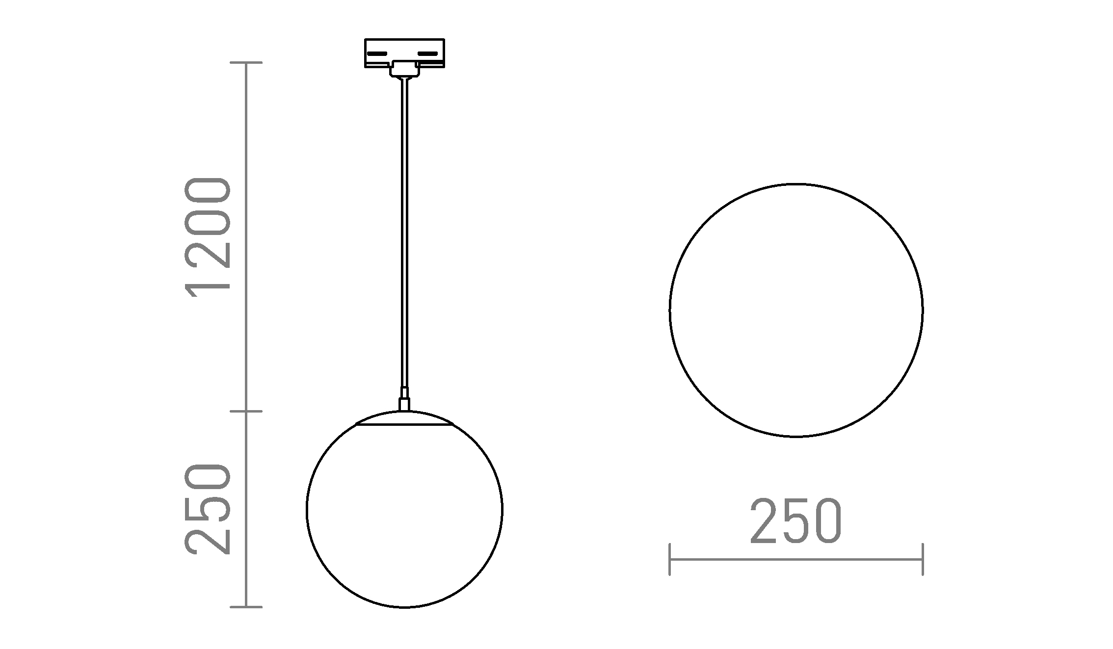 Termék vázlat – LEDRA LUNA 25 háromáramkörös sínre opálüveg/króm 230V LED E27 15W
