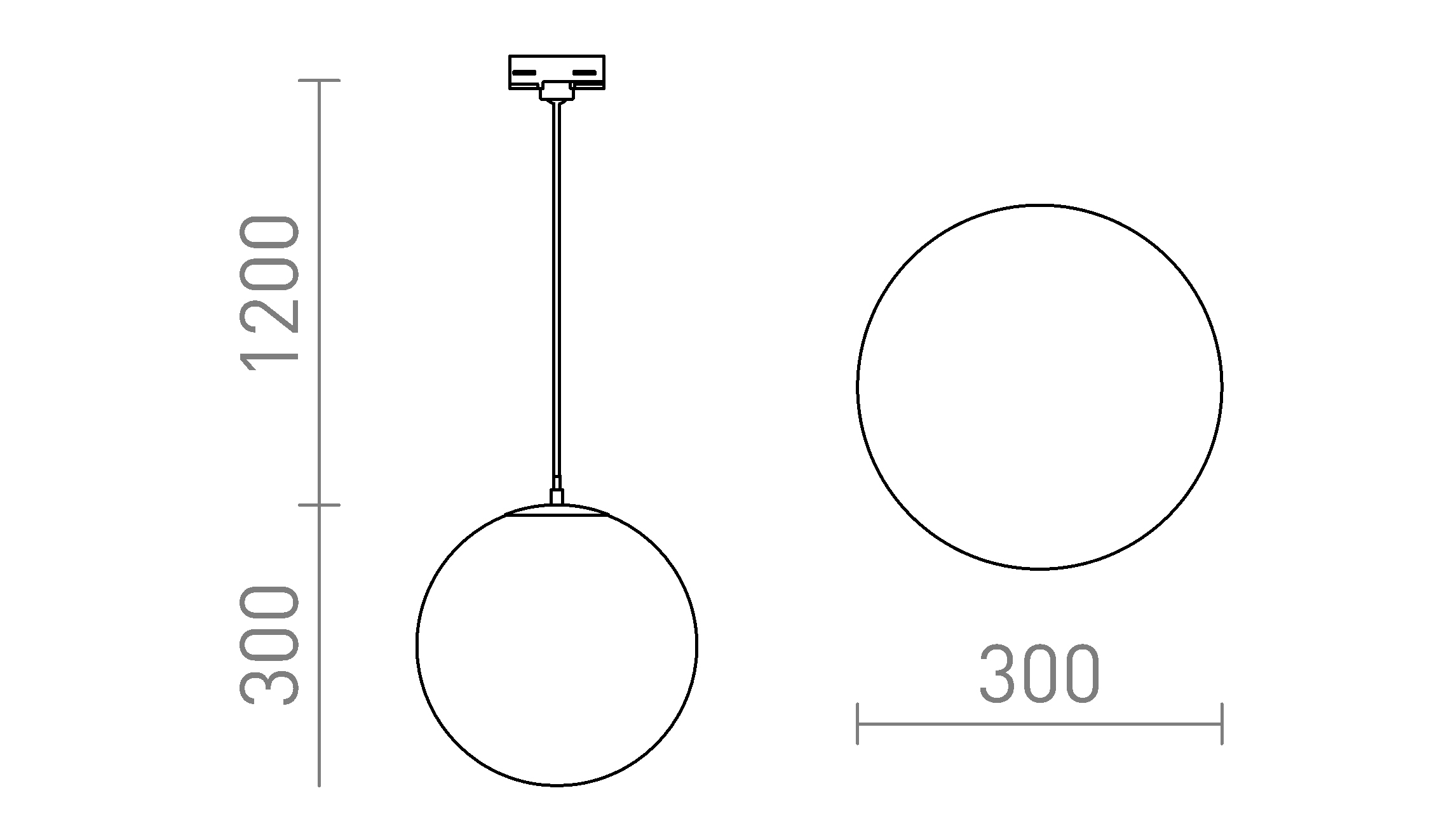 Termék vázlat – LEDRA LUNA 30 háromáramkörös sínre opálüveg/króm 230V LED E27 15W