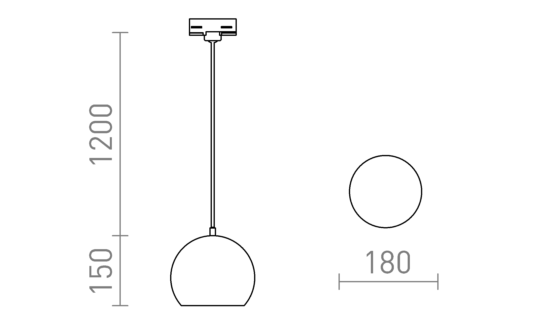 Termék vázlat – LEDRA AGNETA függőlámpa háromáramkörös sínre fekete 230V LED E27 11W