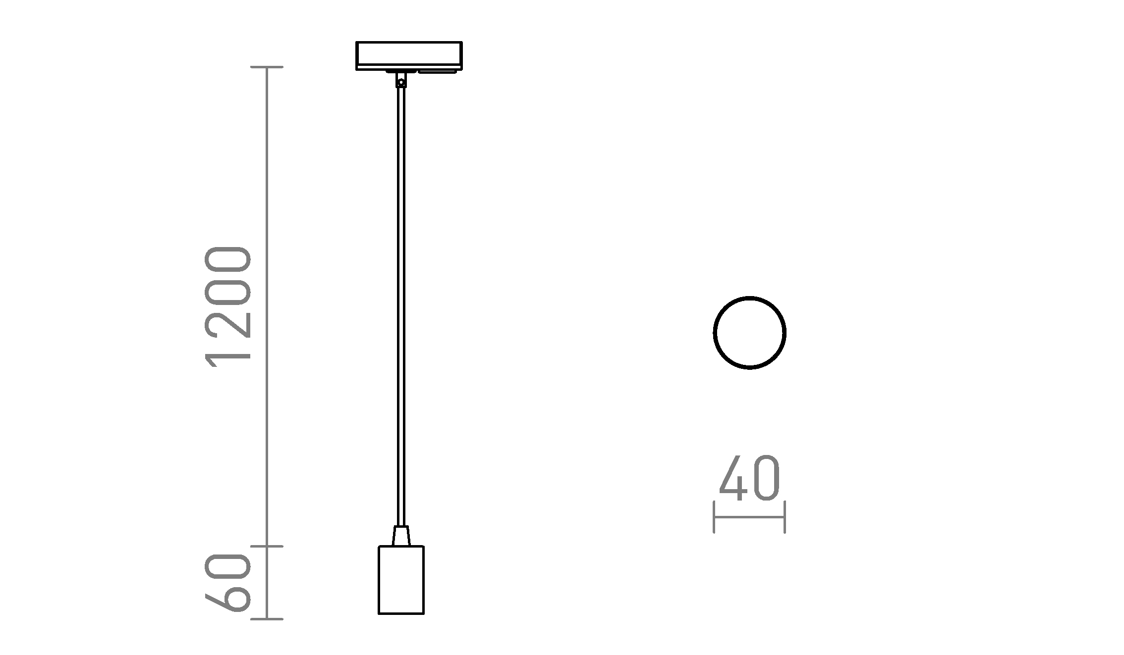 Termék vázlat – LEDRA ARAQ függőlámpa egyáramkörös sínre szálcsiszolt sárgaréz/fekete 230V LED E27 15W