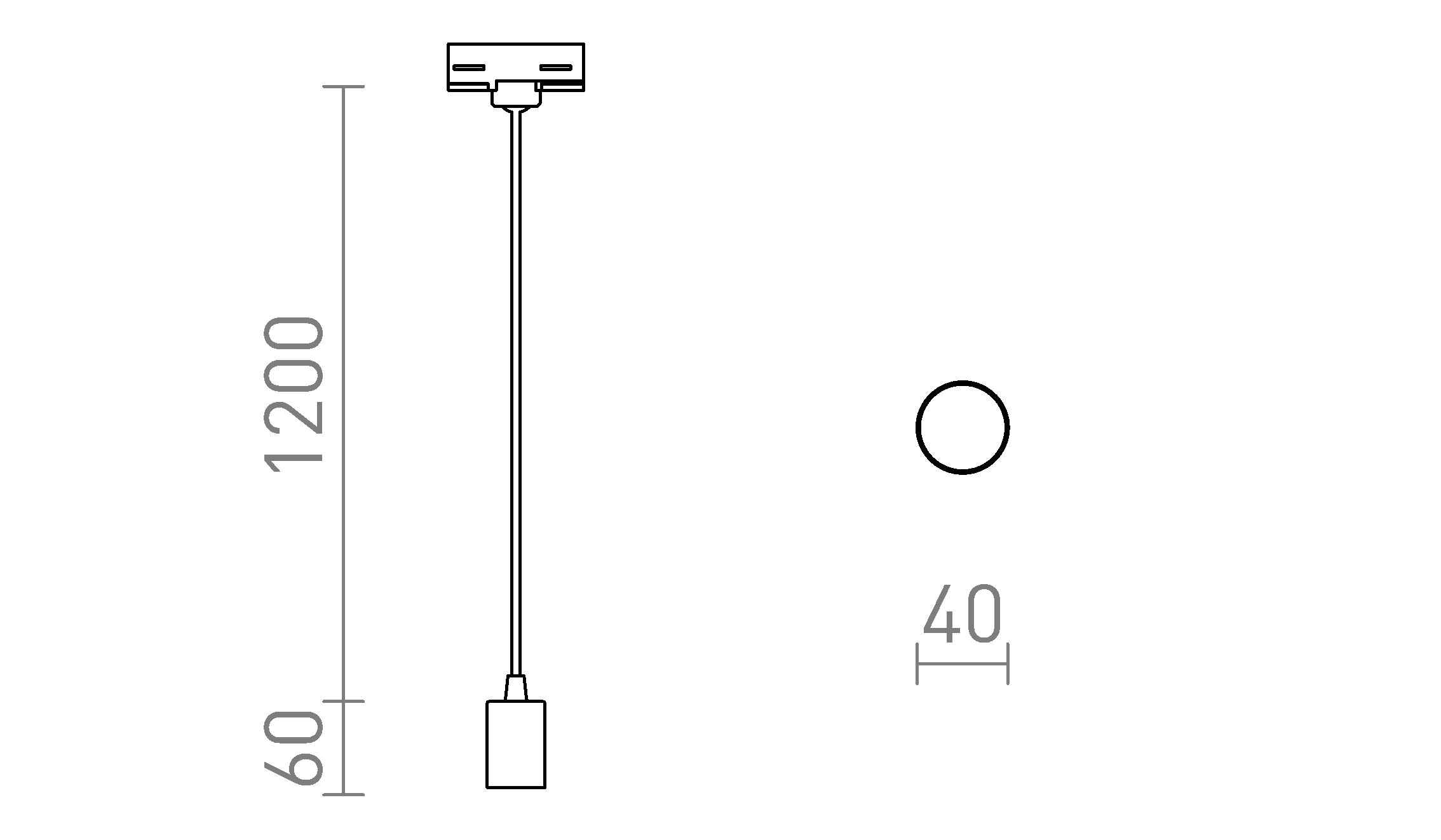 Termék vázlat – LEDRA ARAQ függőlámpa háromáramkörös sínre szálcsiszolt sárgaréz/fekete 230V LED E27 15W