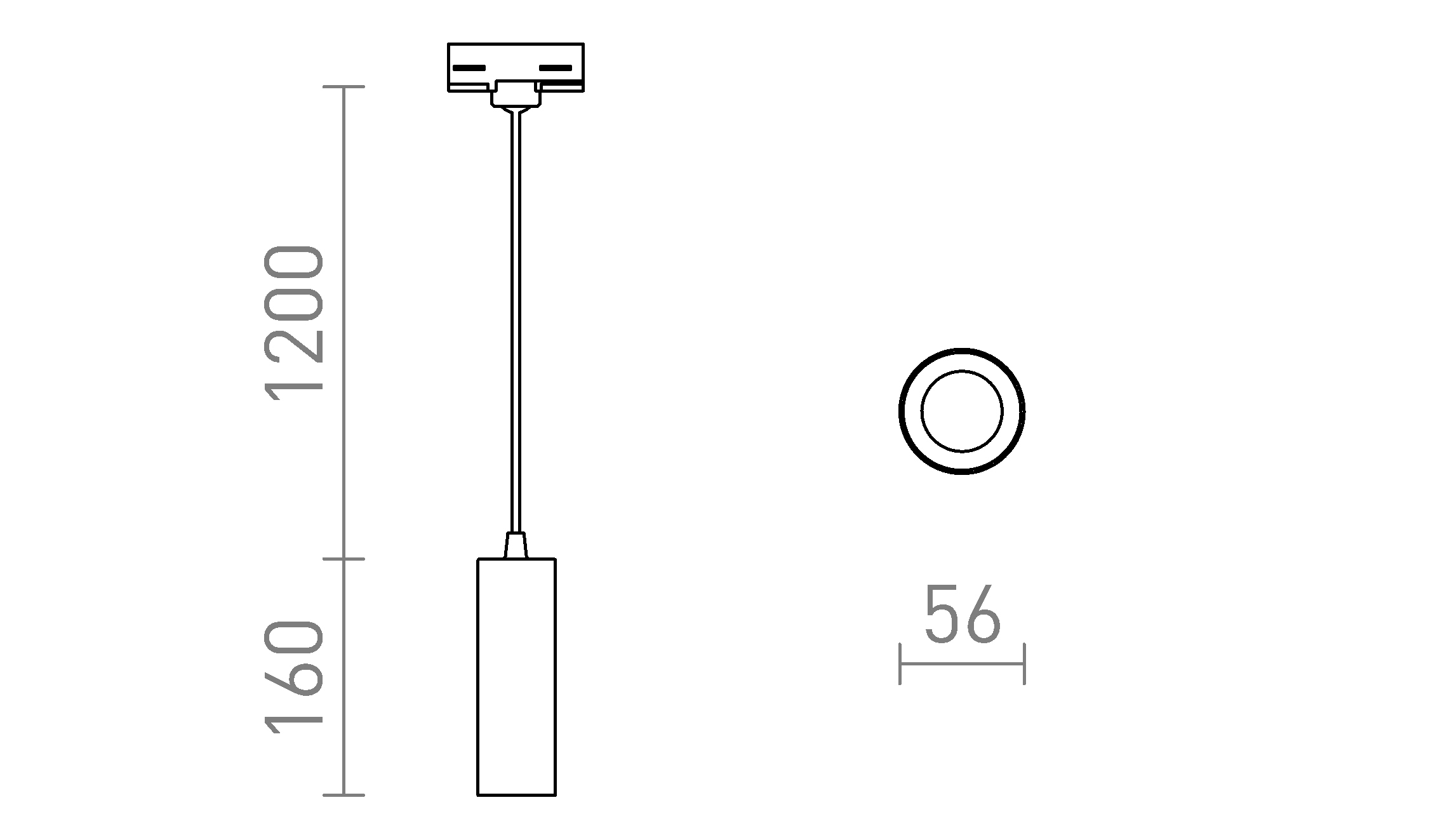 Termék vázlat – LEDRA MAVRO függőlámpa háromáramkörös sínre fekete/aranysárga 230V LED 12W 38° 3000K