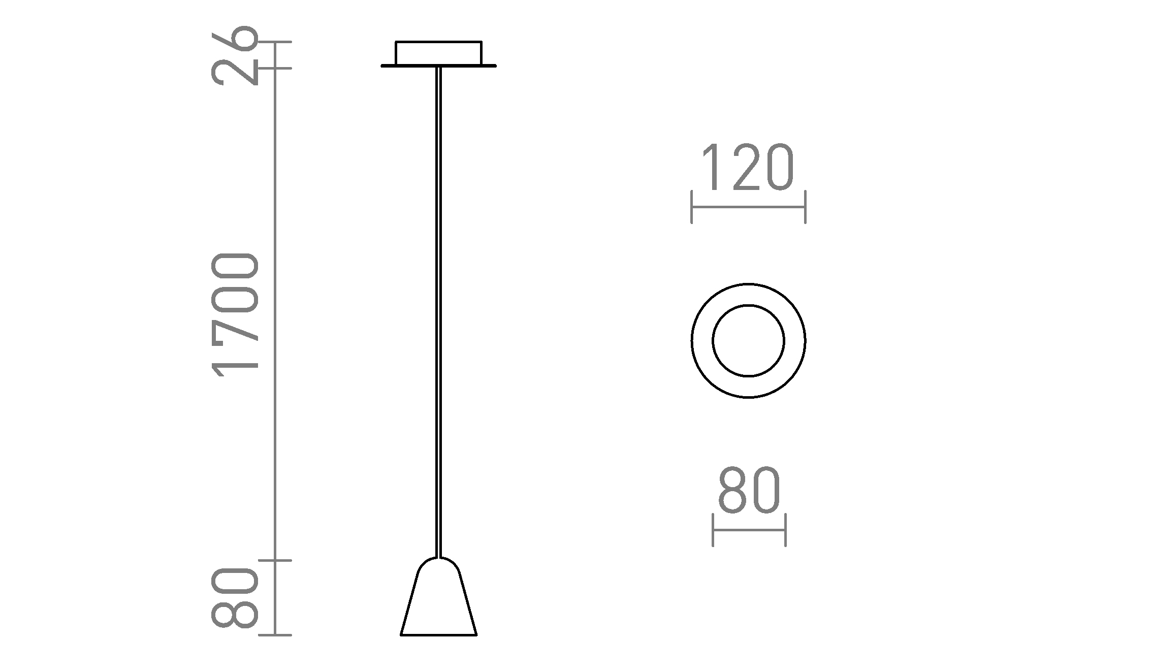 Termék vázlat – LEDRA STIG függőlámpa fekete 230V LED 6.8W 34° 3000K