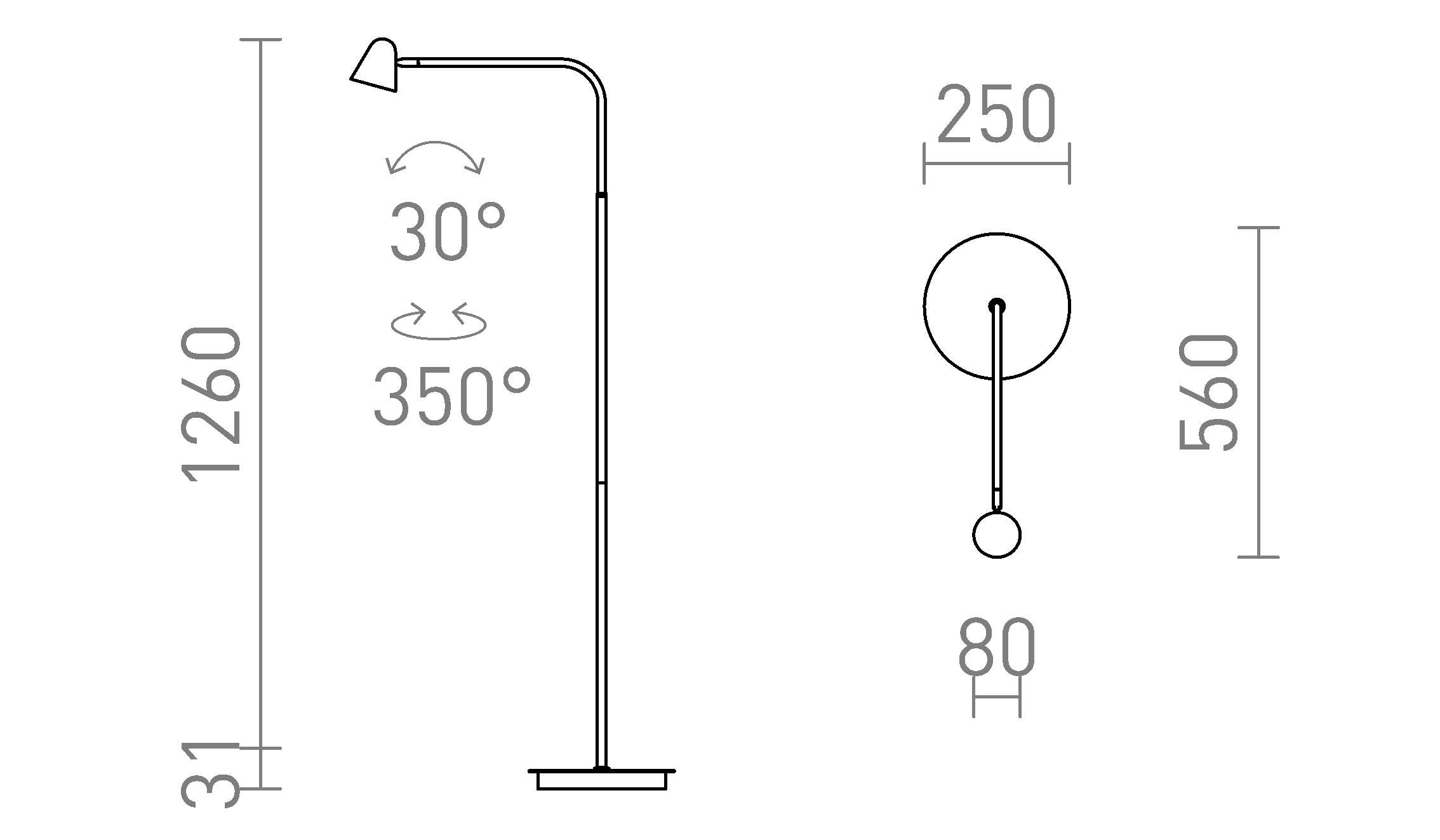 Termék vázlat – LEDRA STIG állólámpa fekete 230V LED 8.4W 34° 3000K