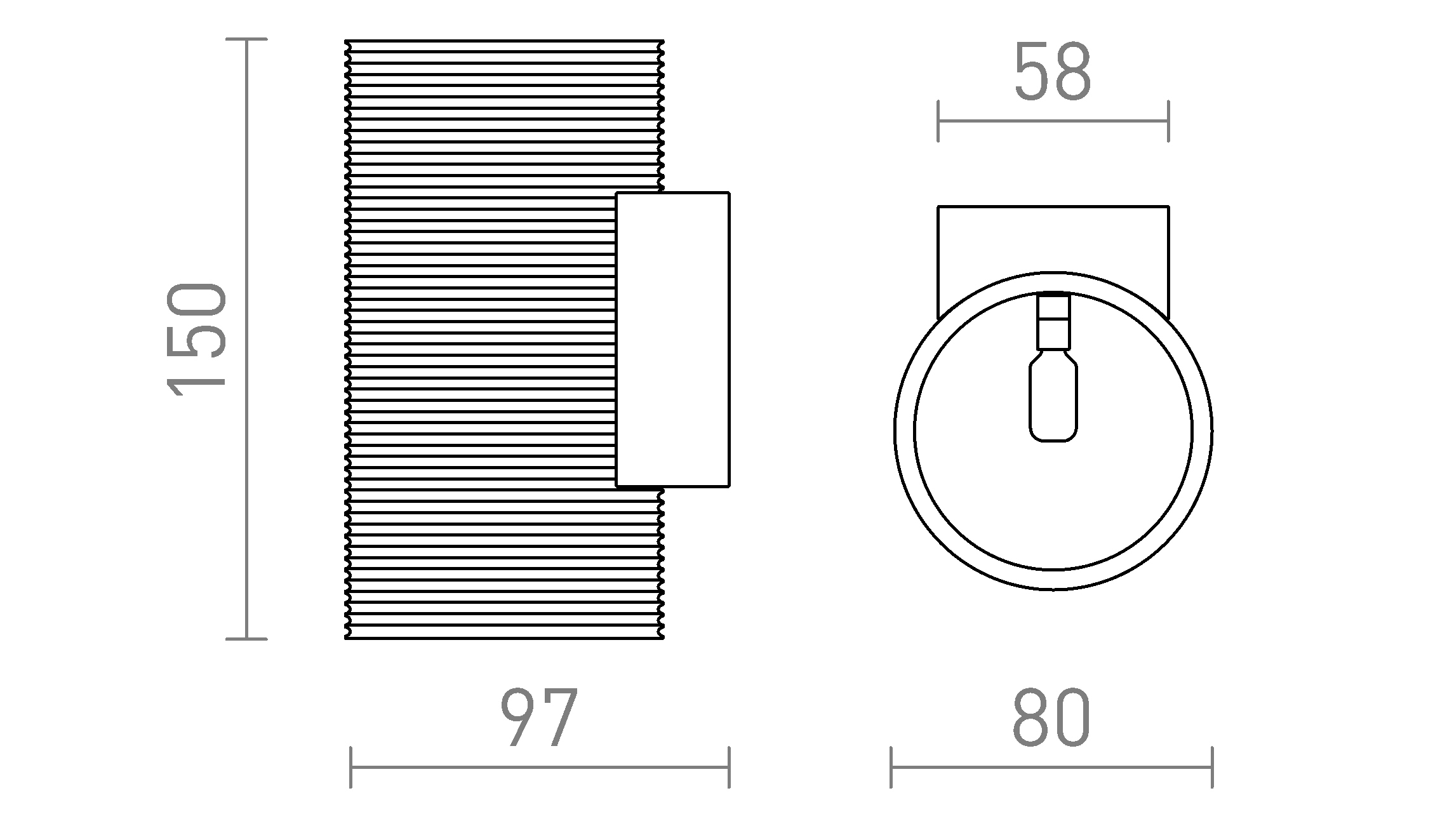 Termék vázlat – LEDRA GLANS RR2 150 fali lámpa fehér Eco PLA 230V LED G9 5W
