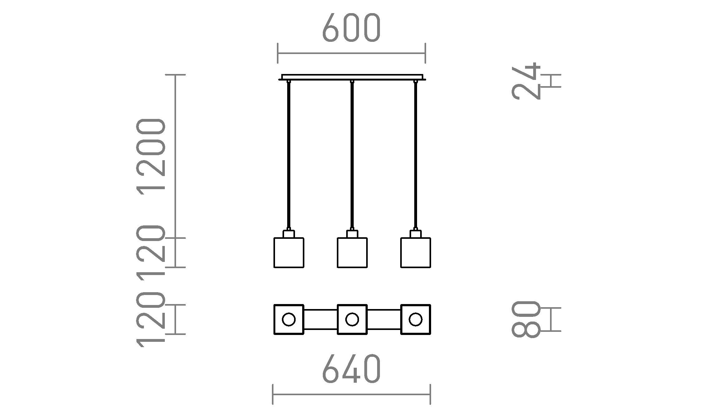 Termék vázlat – LEDRA DADOS III 60 függőlámpa opálüveg/króm 230V LED E27 3x11W