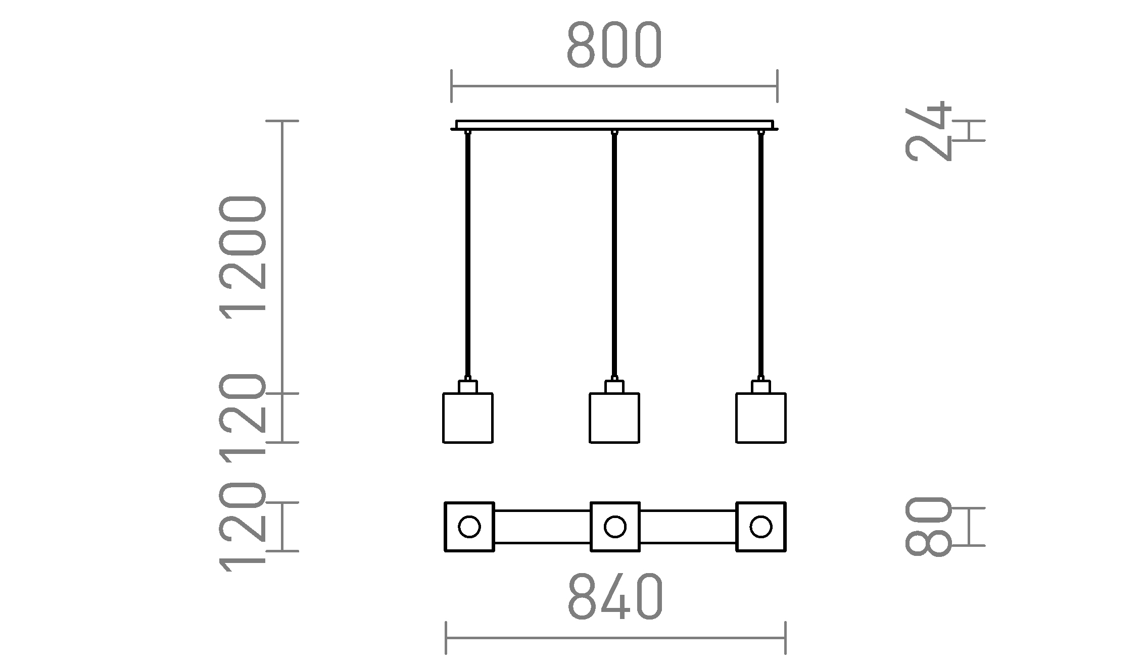 Termék vázlat – LEDRA DADOS III 80 függőlámpa opálüveg/króm 230V LED E27 3x11W