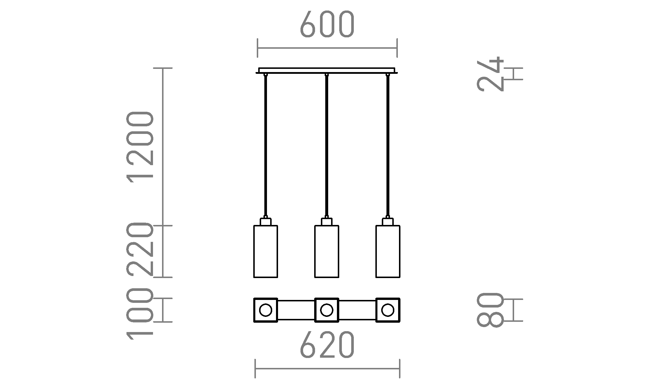 Termék vázlat – LEDRA LIZ III 60 függőlámpa fekete üveg/matt nikkel 230V LED E27 3x15W