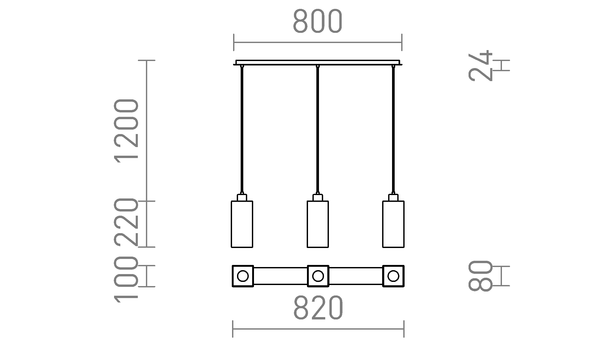 Termék vázlat – LEDRA LIZ III 80 függőlámpa fekete üveg/matt nikkel 230V LED E27 3x15W