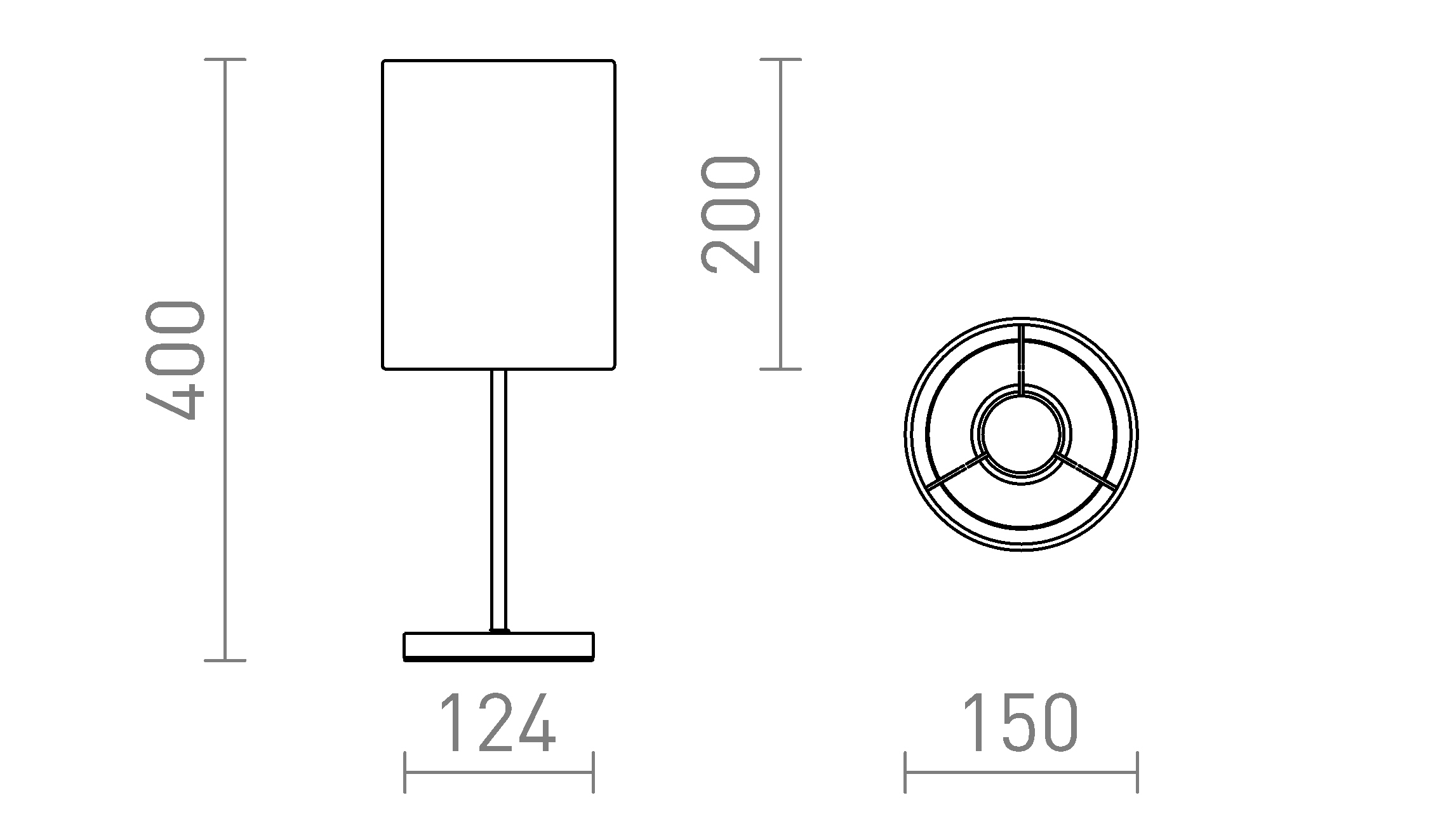 Termék vázlat – LEDRA NYC/RON 15/20 asztali lámpa Monaco petróleumkék/ezüst PVC/króm 230V LED E27 15W