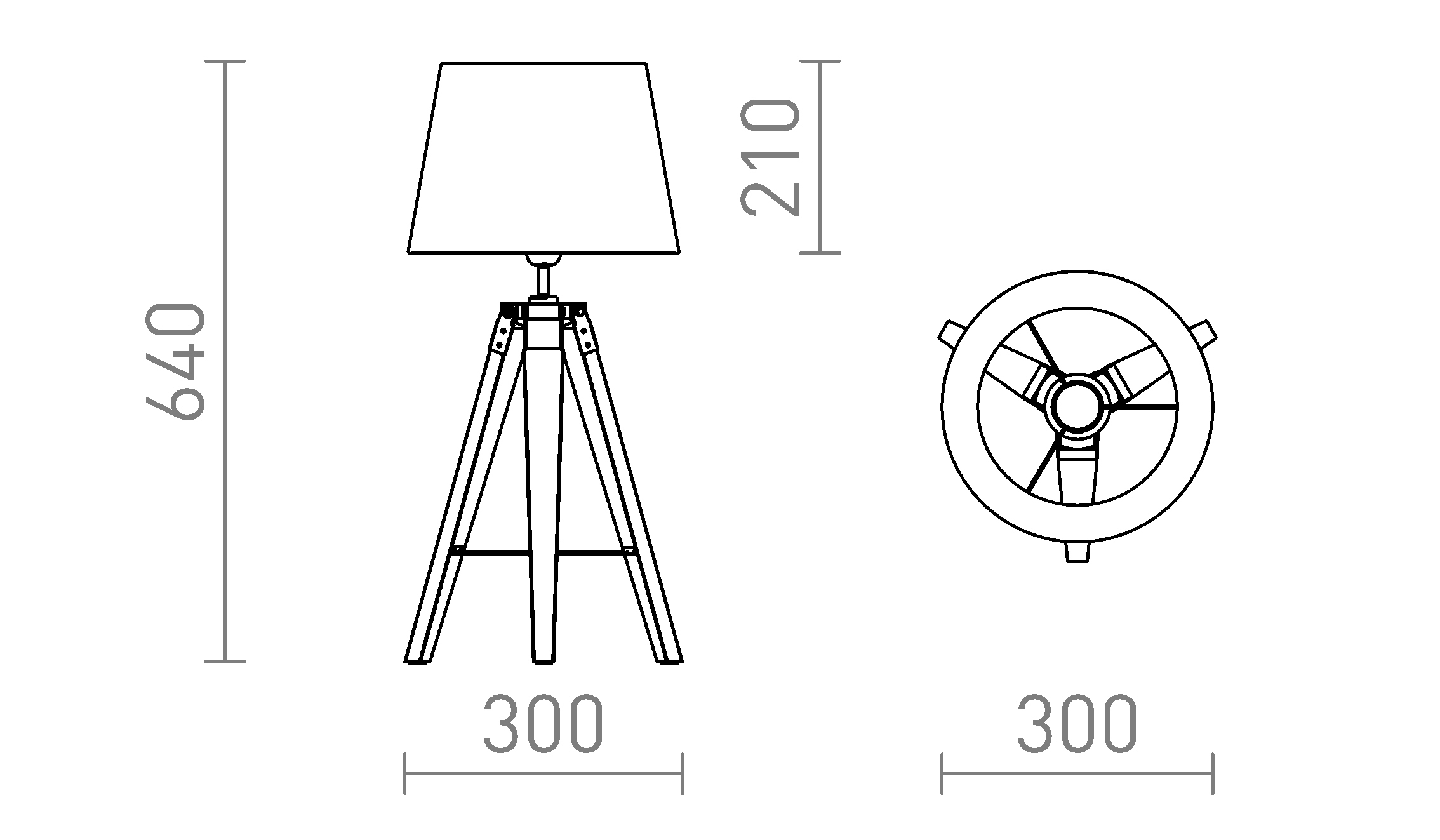 Termék vázlat – LEDRA ALVIS/AMBITUS 30 asztali lámpa Polycotton fehér/bambusz 230V LED E27 15W