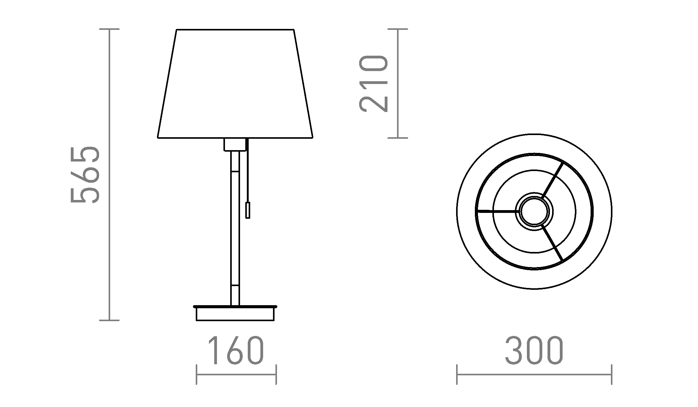 Termék vázlat – LEDRA KEITH/AMBITUS 30 asztali lámpa USB-vel Polycotton fehér/bükk 230V LED E27 15W