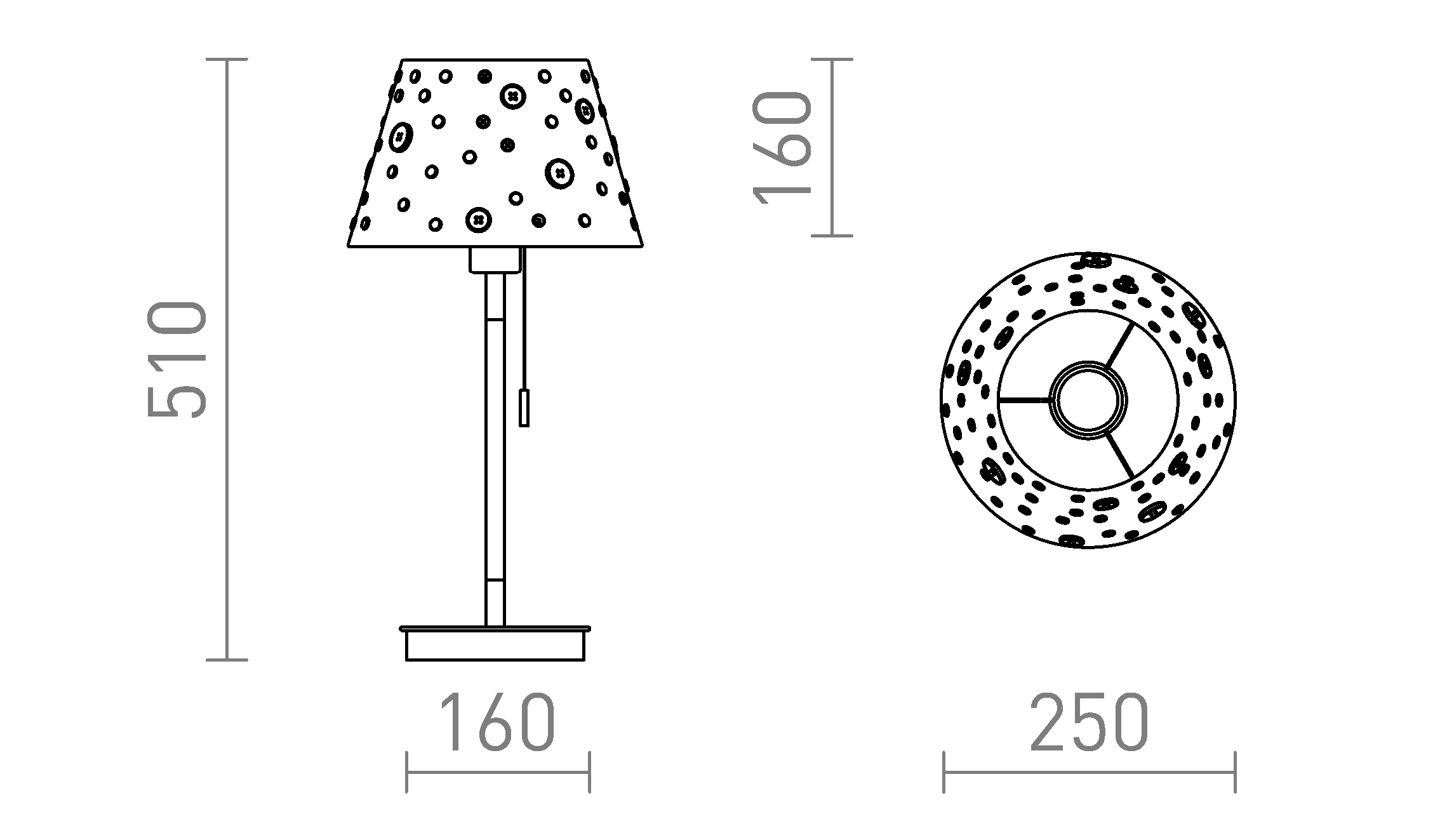 Termék vázlat – LEDRA KEITH/DELISA asztali lámpa USB-vel fehér gombok/bükk 230V LED E27 11W