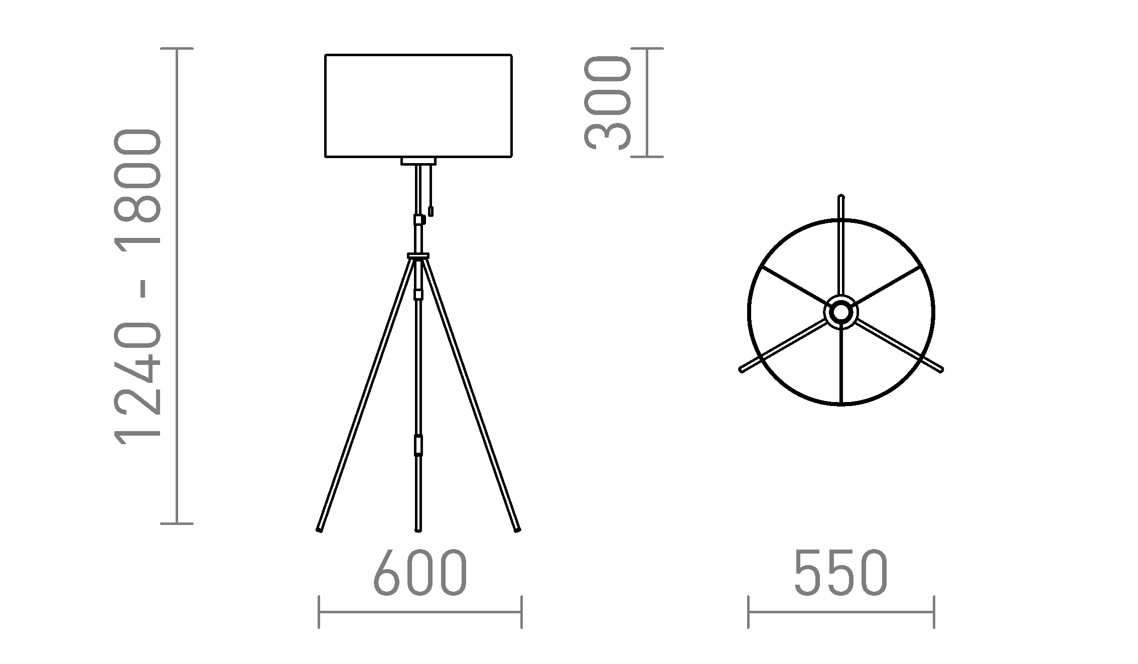 Termék vázlat – LEDRA LUTON/RON 55 állólámpa Polycotton fekete/fekete/fém 230V LED E27 15W