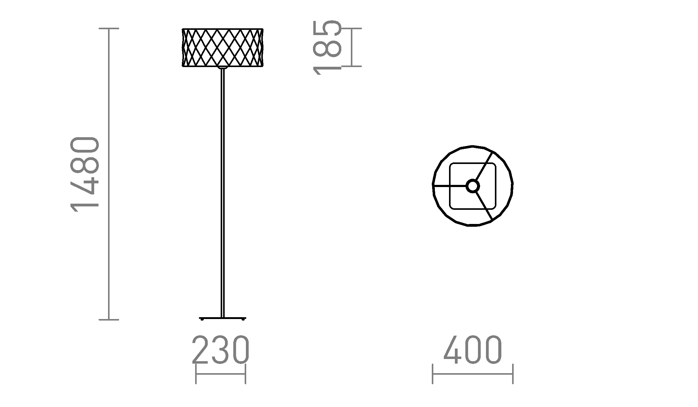 Termék vázlat – LEDRA CORTINA/JAKARANDA állólámpa fekete/fekete textil/fém 230V LED E27 15W