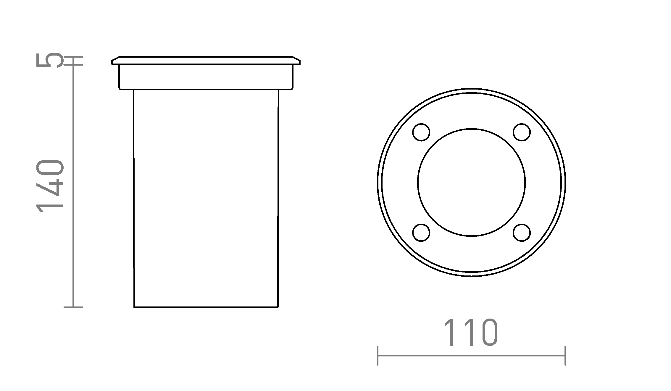 Termék vázlat – LEDRA ORBU R süllyesztett lámpa rozsdamentes acél 230V GU10 15W IP67