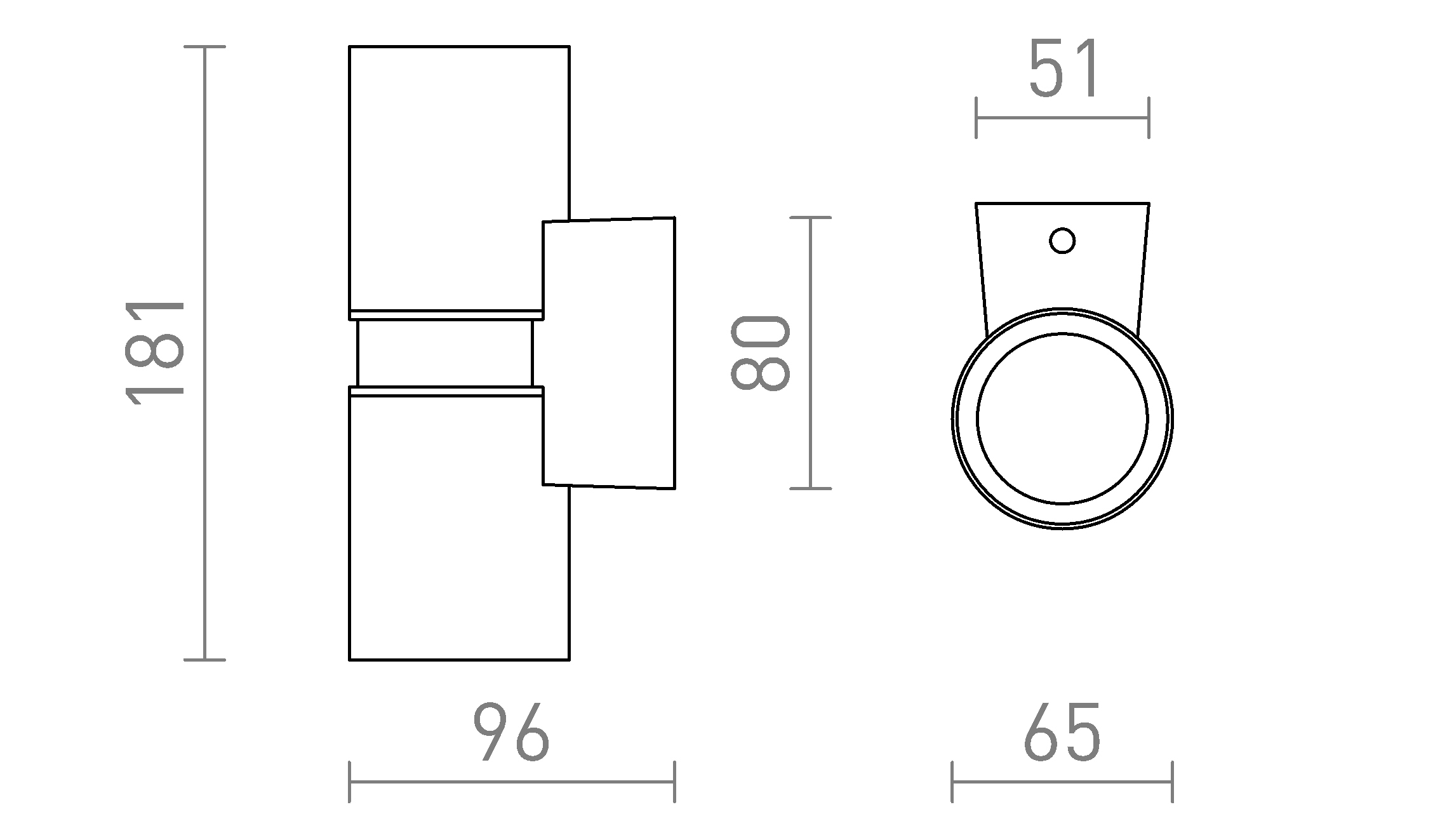 Termék vázlat – LEDRA MANO fali lámpa fekete/szálcsiszolt sárgaréz 230V LED GU10 2x8W IP54