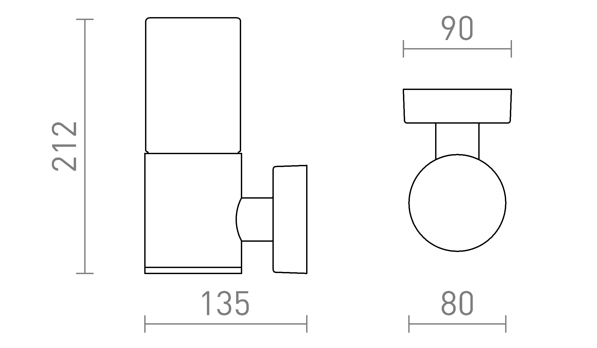 Termék vázlat – LEDRA QUINN fali lámpa fekete borostyánsárga üveg 230V LED E27 11W IP54