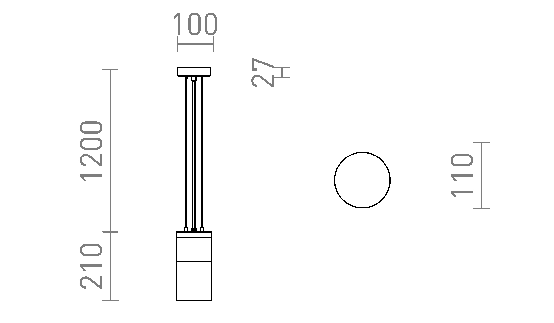 Termék vázlat – LEDRA QUINN függőlámpa fekete borostyánsárga üveg 230V LED E27 11W IP54