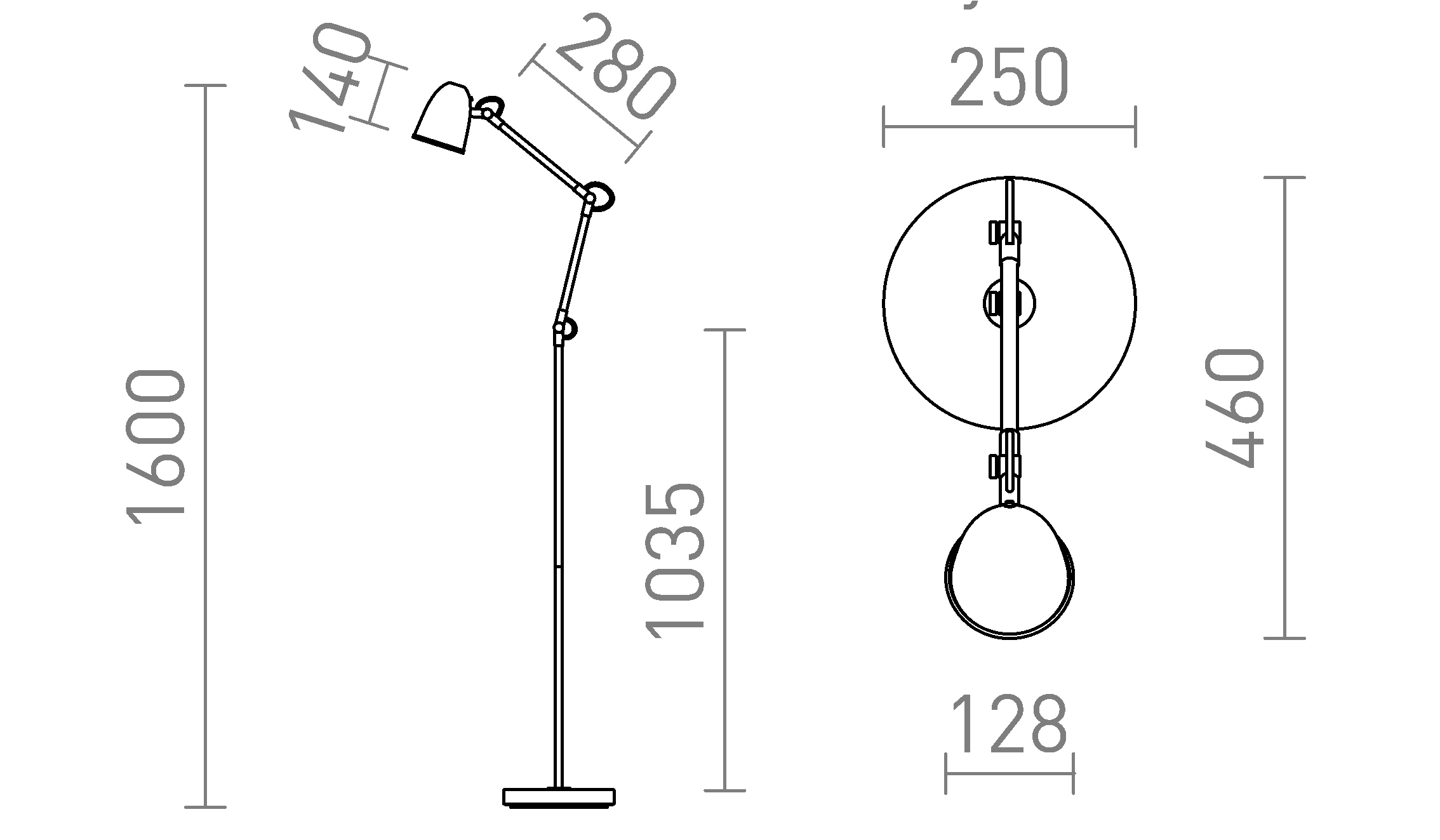 Termék vázlat – LEDRA DANNY állólámpa fehér matt nikkel 230V LED E14 5W