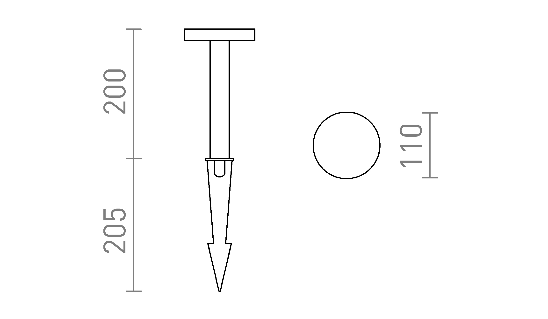 Termék vázlat – LEDRA GEVALIA 20 leszúrható fekete matt akril 230V LED LED 5W IP65 3000K