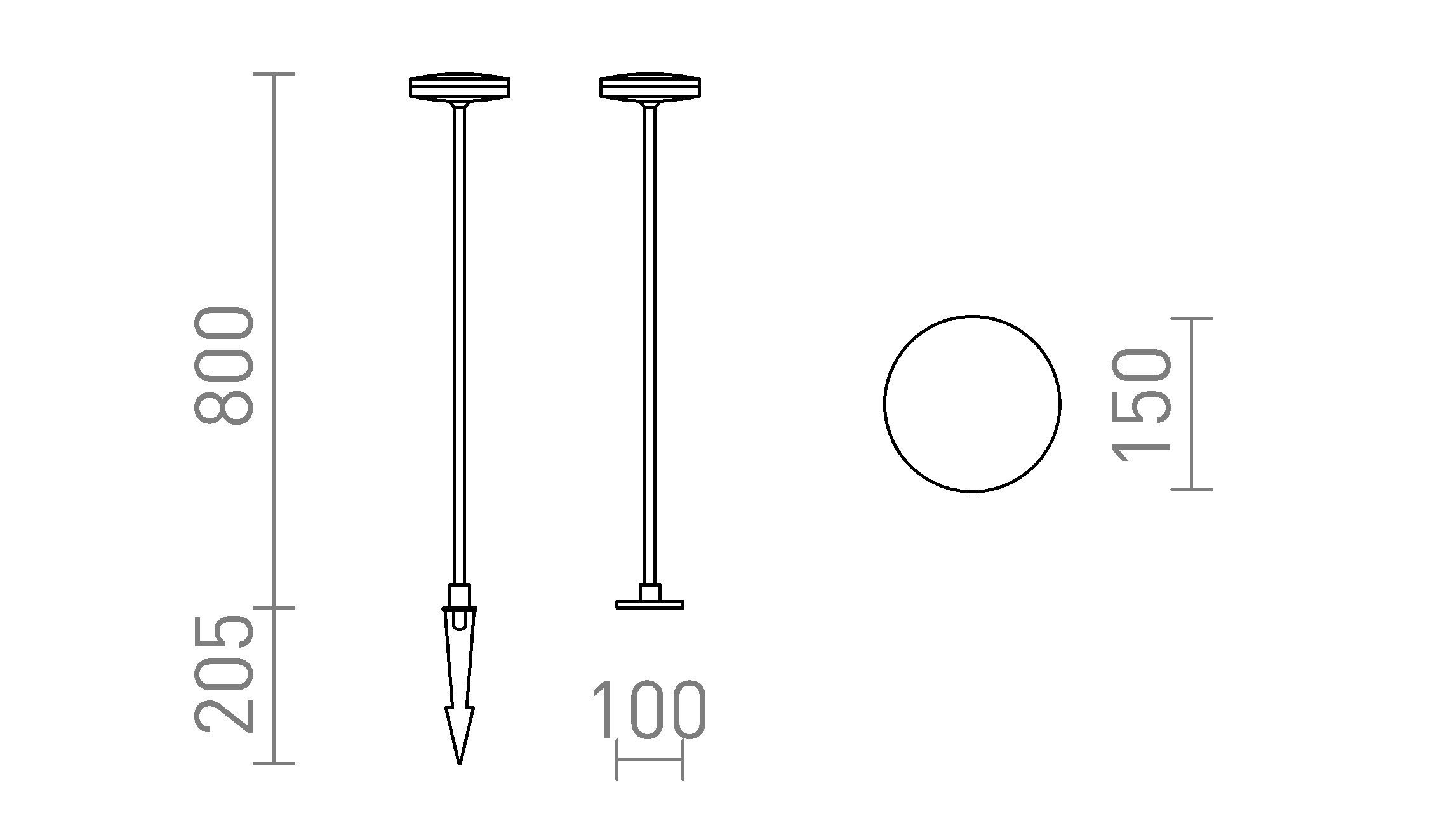 Termék vázlat – LEDRA SEMPLICE 80 állólámpa / leszúrható fekete matt akril 230V LED 12W IP54 3000K