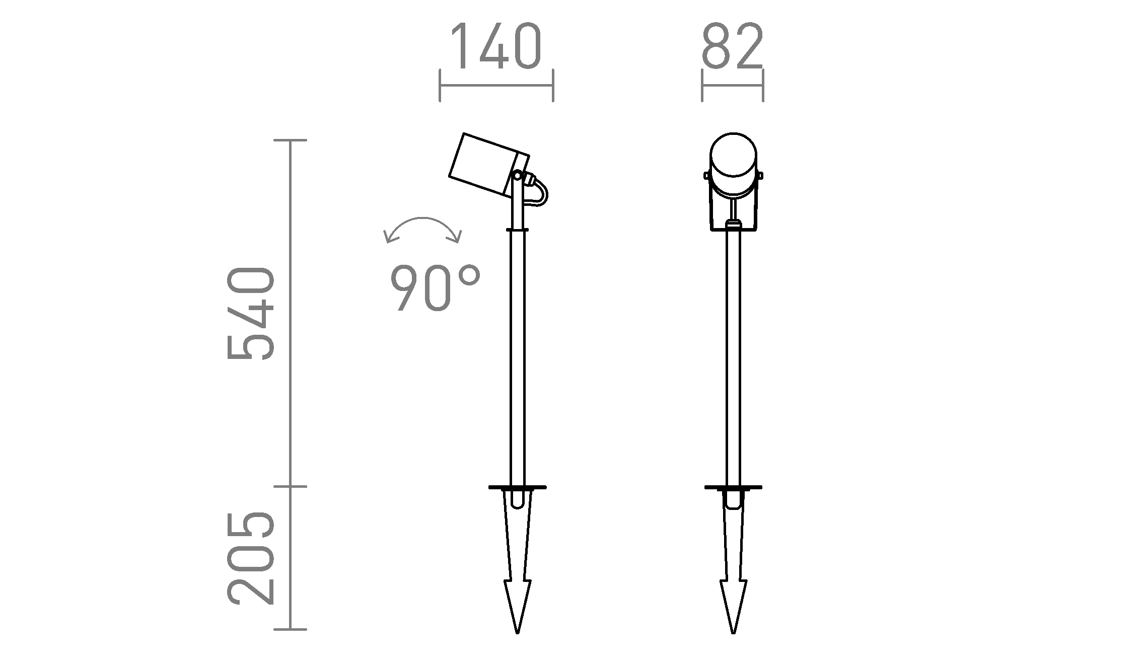 Termék vázlat – LEDRA NAVONA 47 leszúrható antracit 230V LED GU10 8W IP65