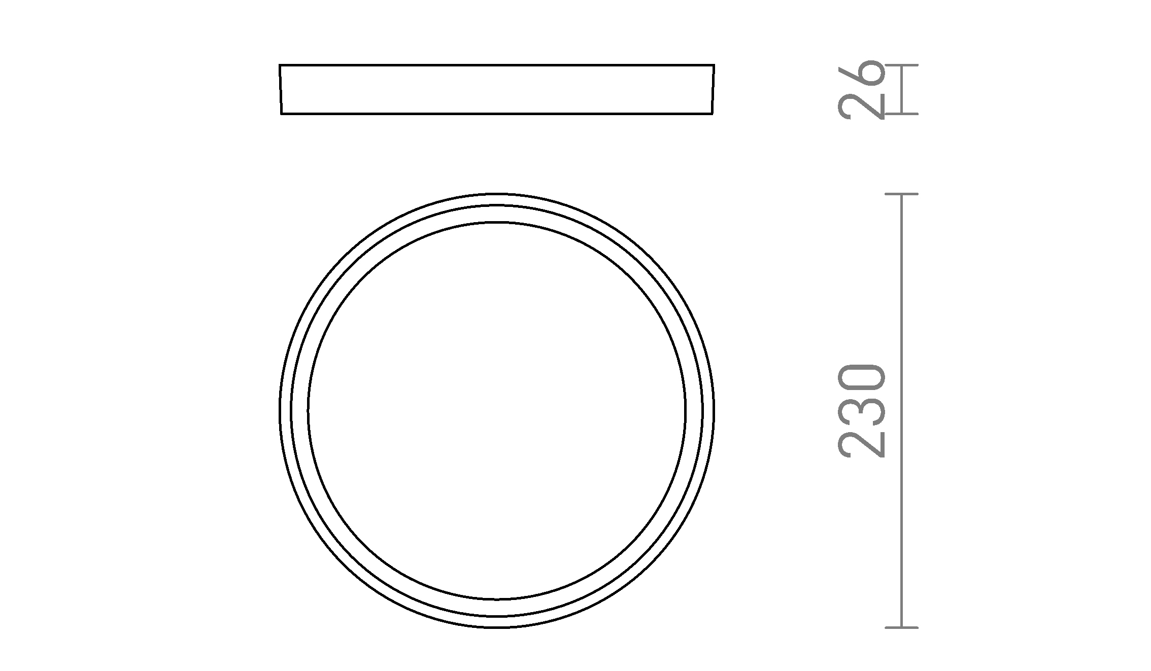 Termék vázlat – LEDRA LANA 23 felületre szerelhető fekete műanyag 230V LED 18W 3000K 4000K 6000K