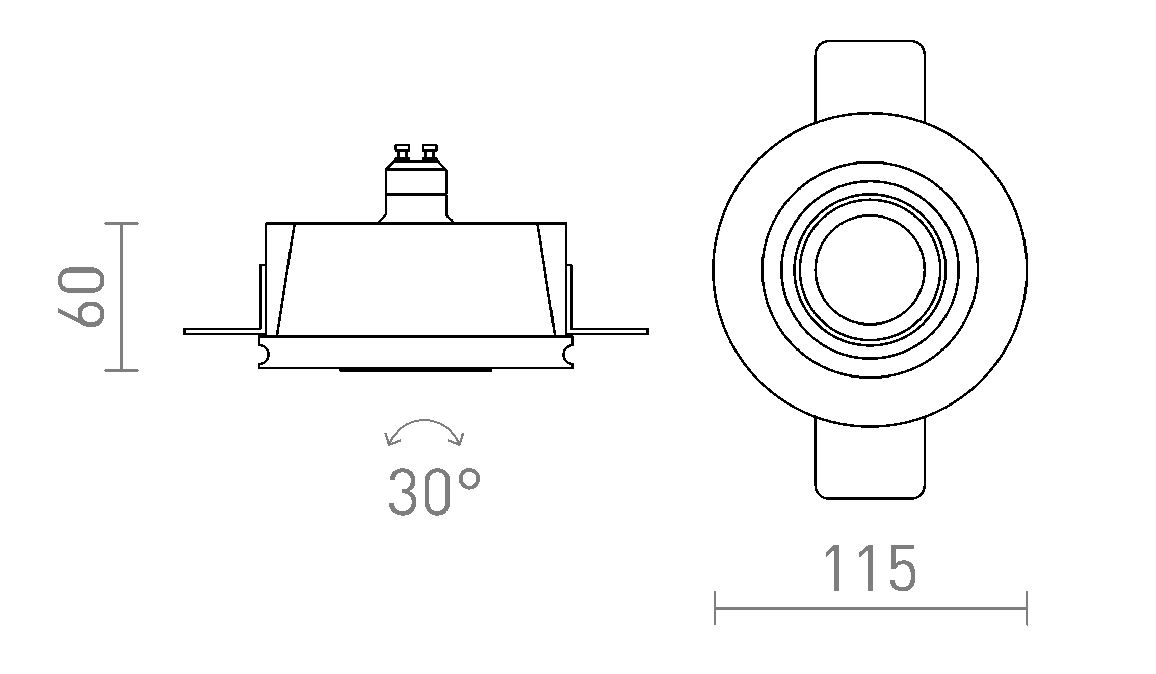 Termék vázlat – LEDRA DAYTONA dönthető gipsz/szálcsiszolt réz 230V LED GU10 8W