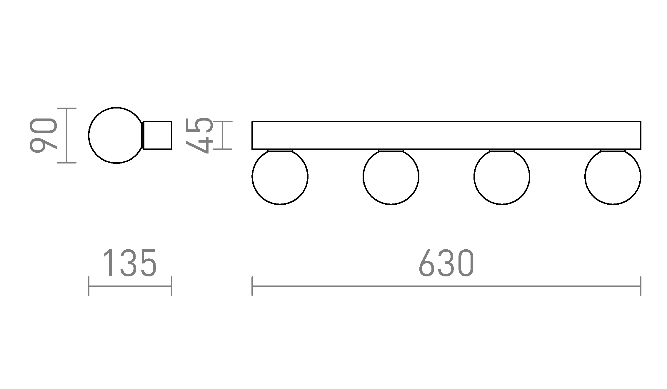 Termék vázlat – LEDRA DOMINO IV fali lámpa króm/opálüveg 230V LED G9 4x6W IP44